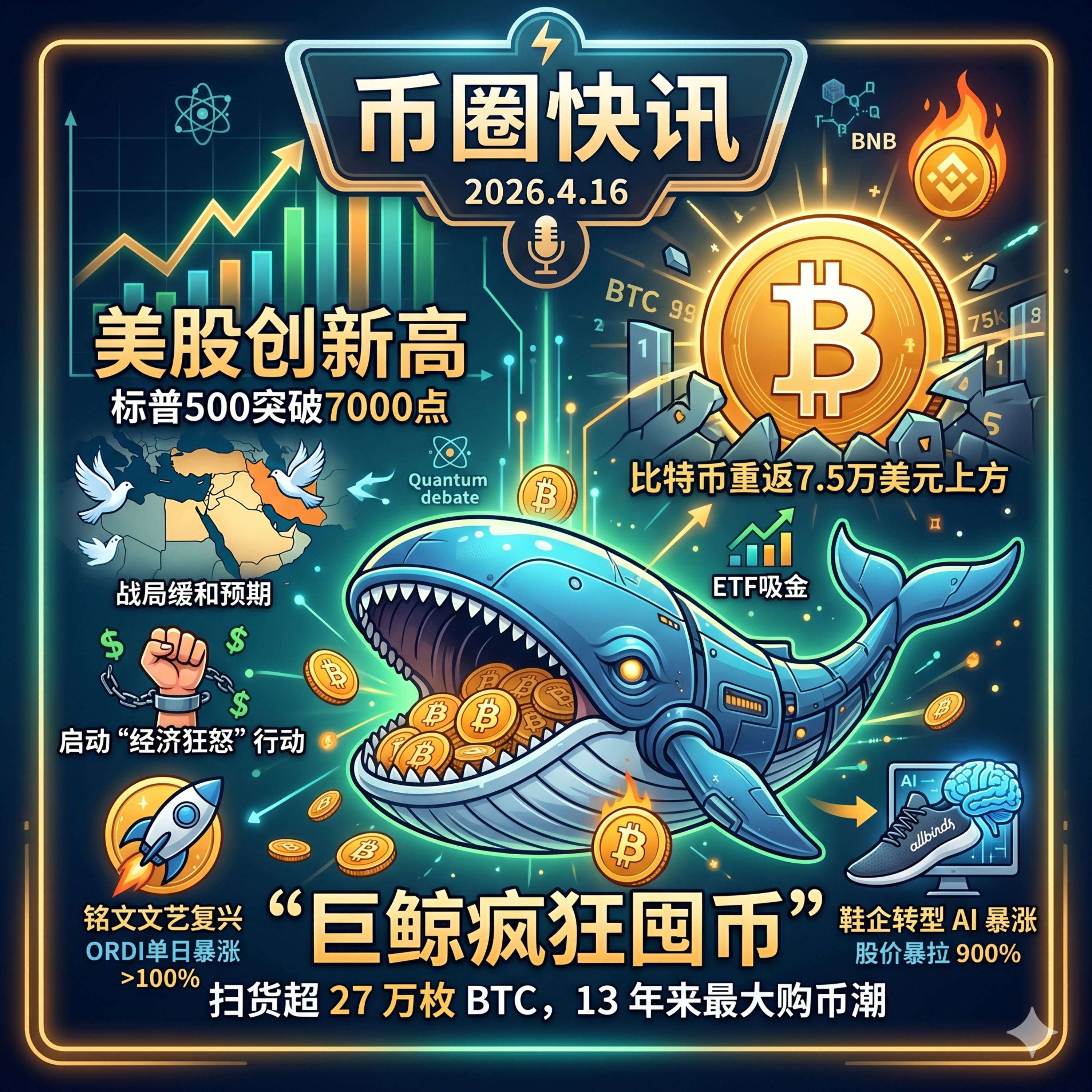 美股狂飙标普突破7000点！美军启动“经济狂怒”极限施压，BTC重返7.5万，巨鲸单月囤币27万枚创纪录，老牌山寨ORDI单日翻倍领衔“文艺复兴” episode artwork