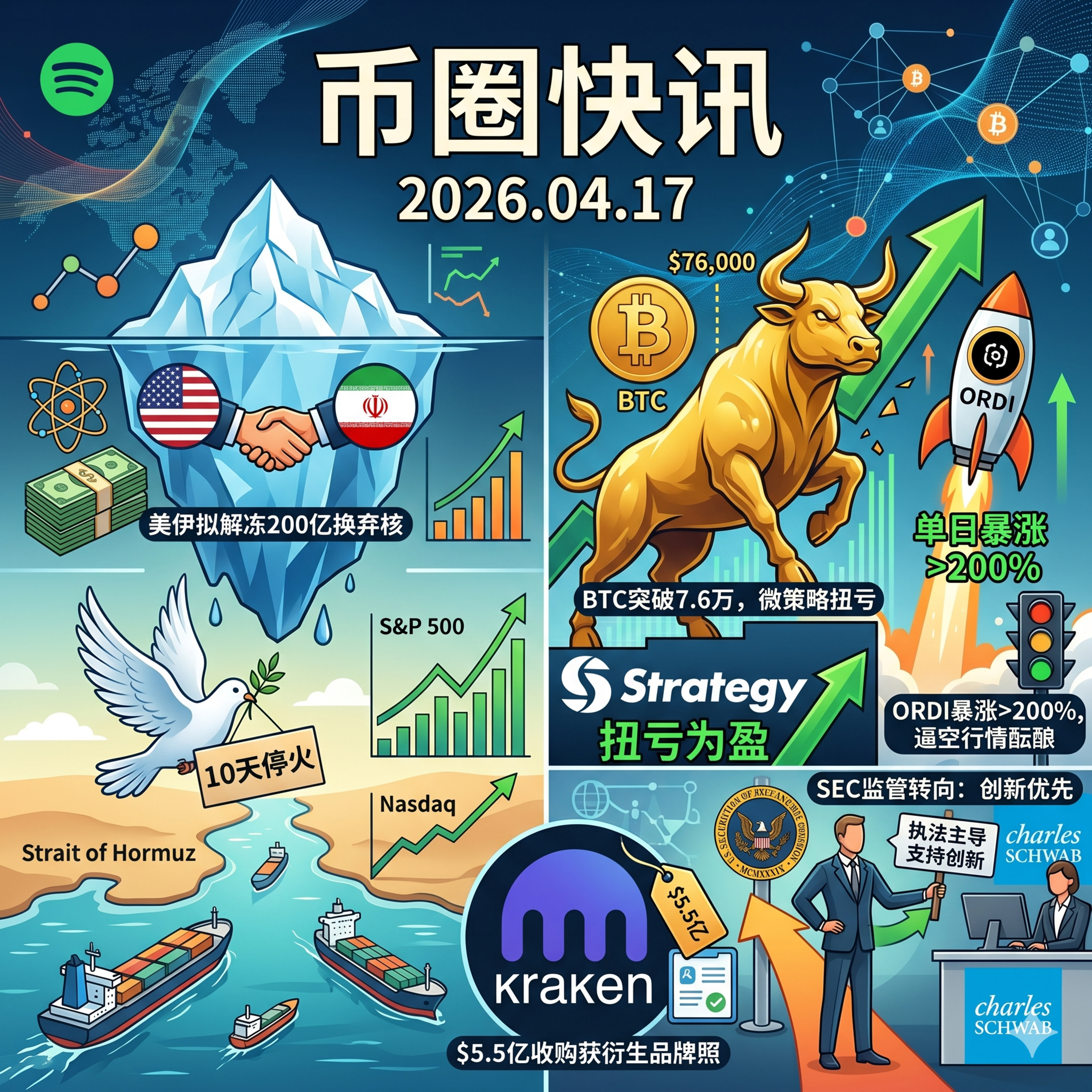 美拟解冻200亿换取伊朗弃核！BTC突破7.6万微策略扭亏为盈，Kraken豪掷5.5亿收购Bitnomial，ORDI暴涨逾200%领衔山寨齐飞，美SEC转向“创新优先” episode artwork