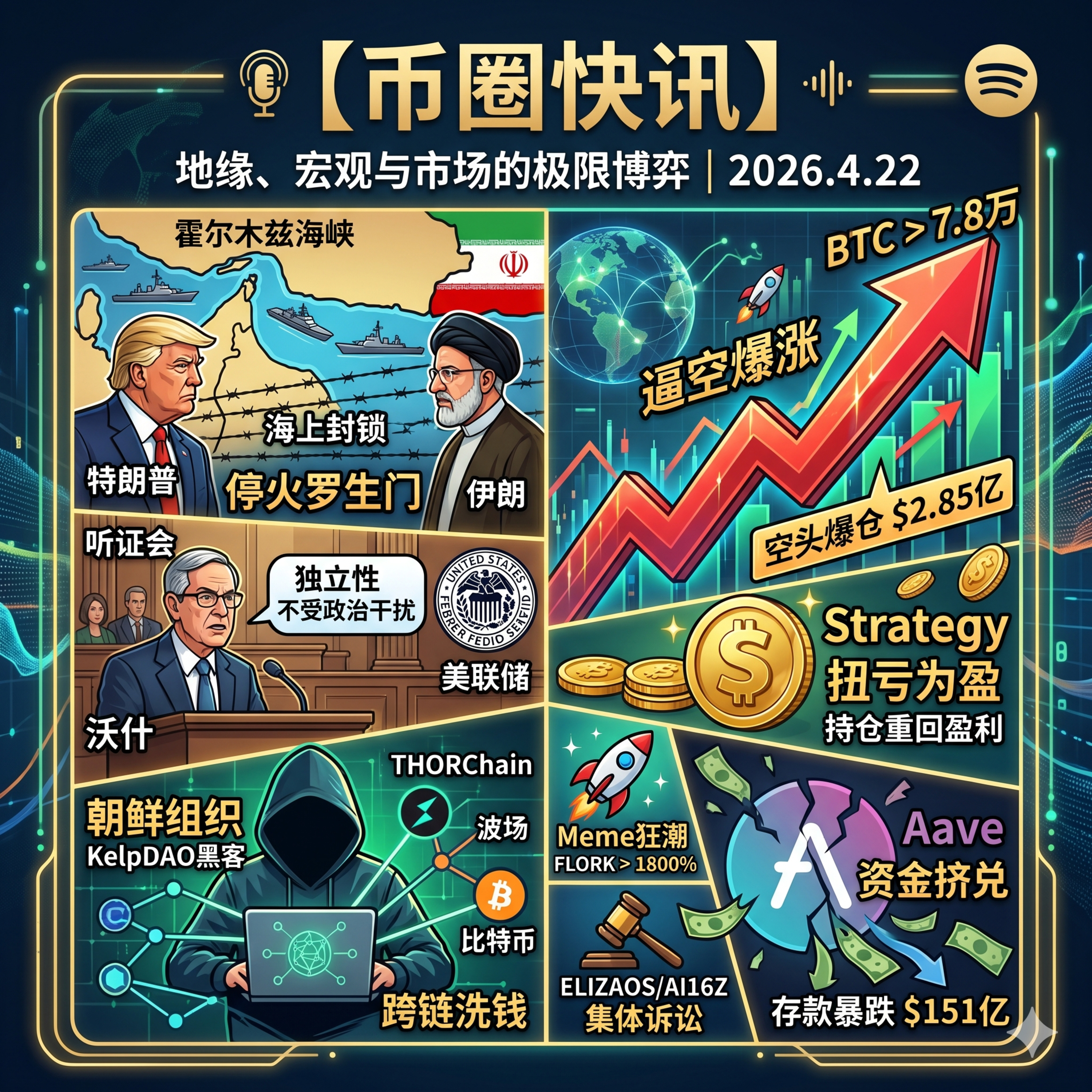 美伊谈判陷“罗生门”，海峡再爆扣船危机！BTC逼空突破7.8万微策略扭亏为盈，美联储准主席硬刚特朗普，KelpDAO黑客疯狂洗钱，Meme币再现千倍神话 episode artwork