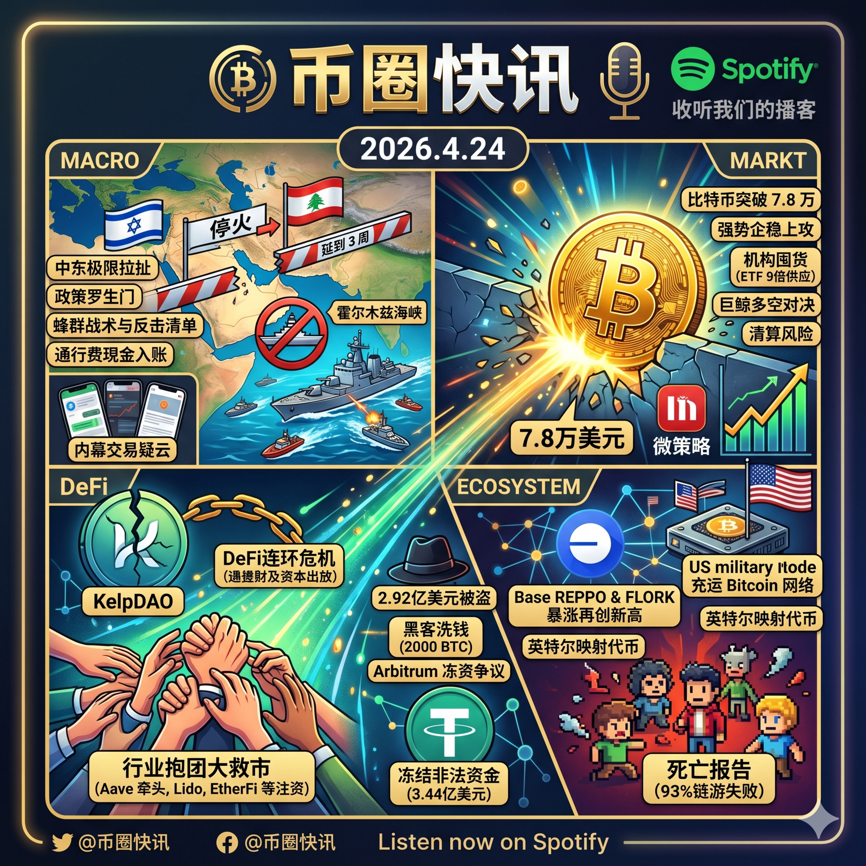 美伊霍尔木兹海峡极度紧绷！BTC突破7.8万逼近前高，Aave牵头DeFi上演“大救市”，KelpDAO与Balancer黑客疯狂洗钱，150亿美元灰飞烟灭93%链游宣告失败 episode artwork