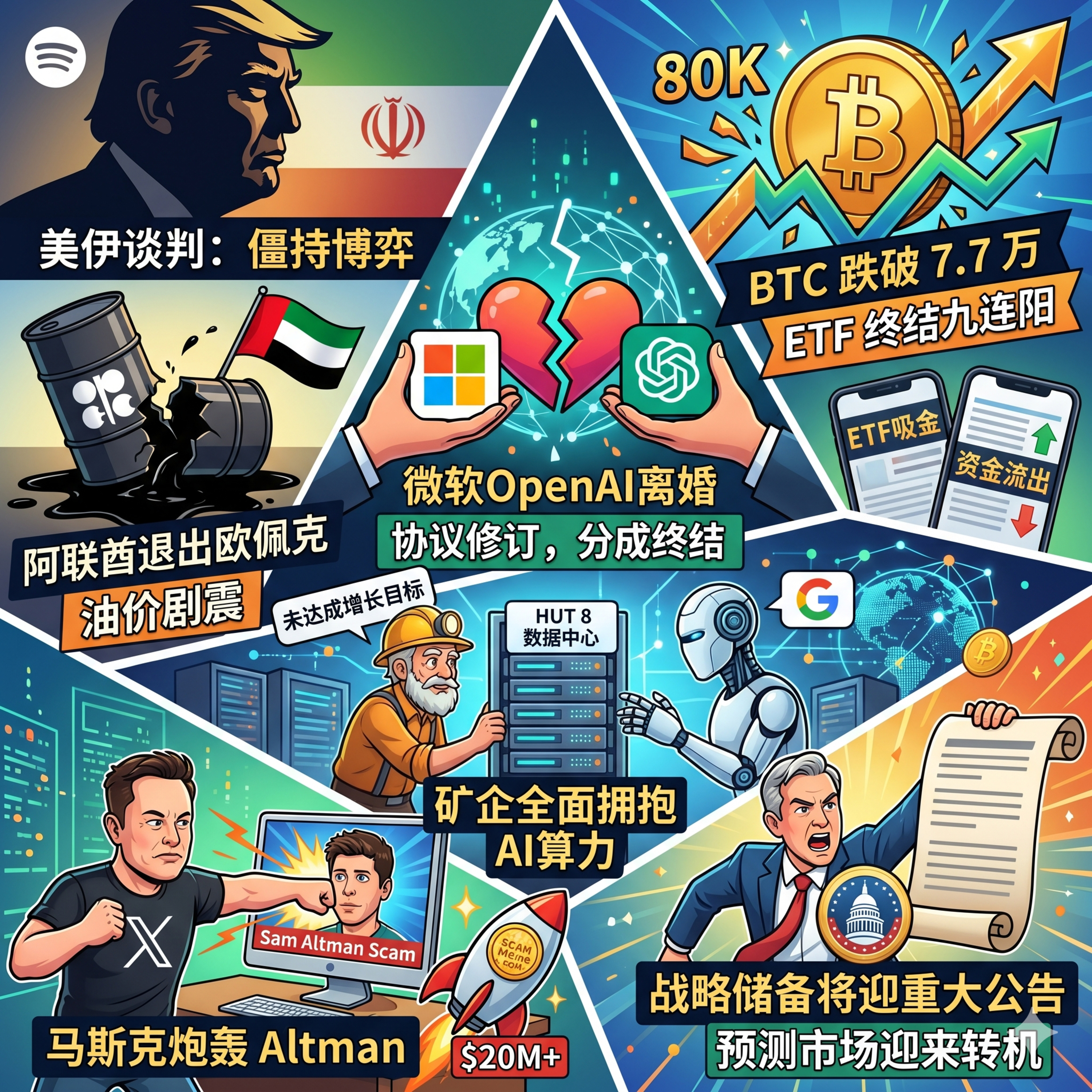 阿联酋退群油市巨震！BTC跌破7.7万ETF终结连涨，白宫预告“战略比特币储备”重大进展，微软OpenAI惊现“离婚协议”，马斯克痛骂Altman带火千万级Meme币 episode artwork