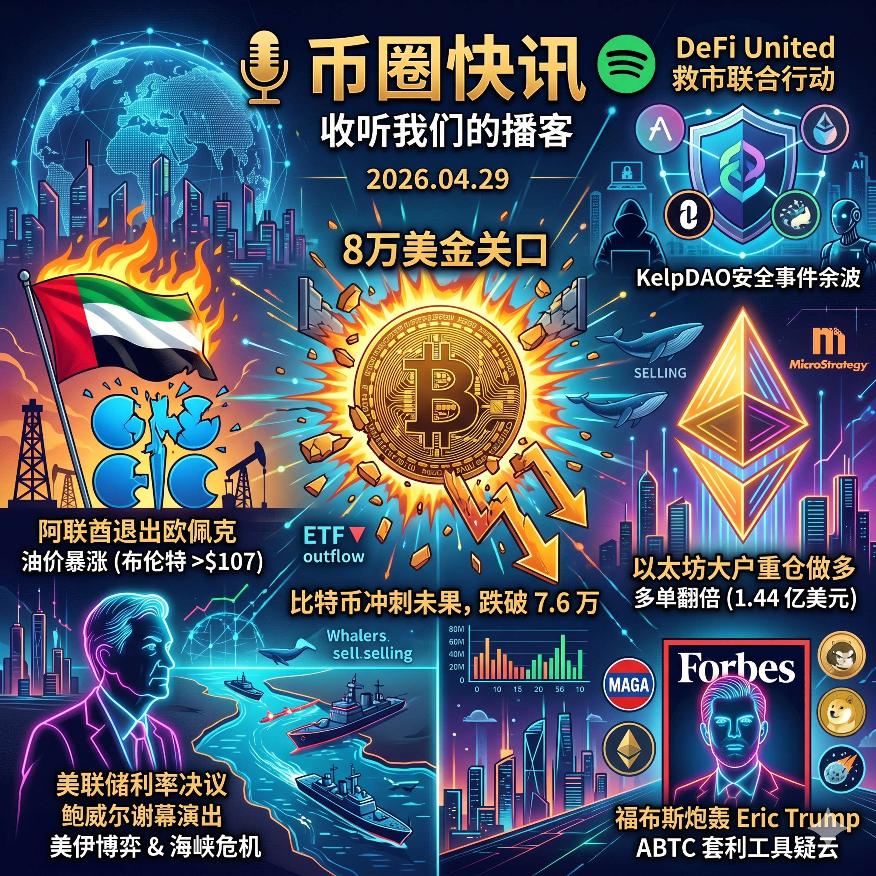 阿联酋退群原油飙升！BTC流动性枯竭现抛压，以太坊巨鲸1.4亿豪赌多头，美联储迎“鲍威尔谢幕”，DeFi大救市获多方驰援，福布斯炮轰特朗普家族“割韭菜” episode artwork