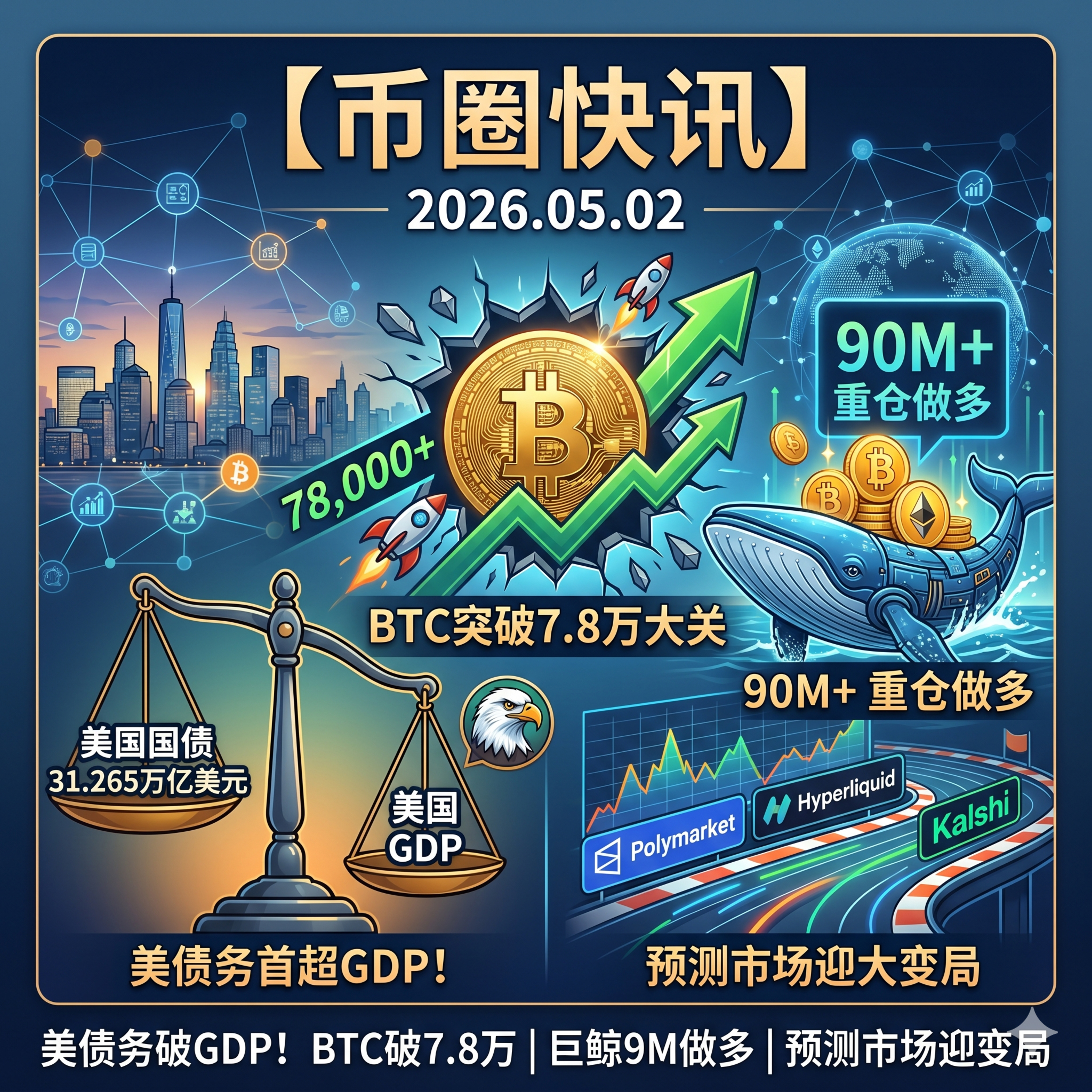 美债务首超GDP！BTC突破7.8万ETF狂吸6.3亿，美联储转向“滞胀观望”，巨鲸9000万重仓做多，预测市场迎变局 episode artwork