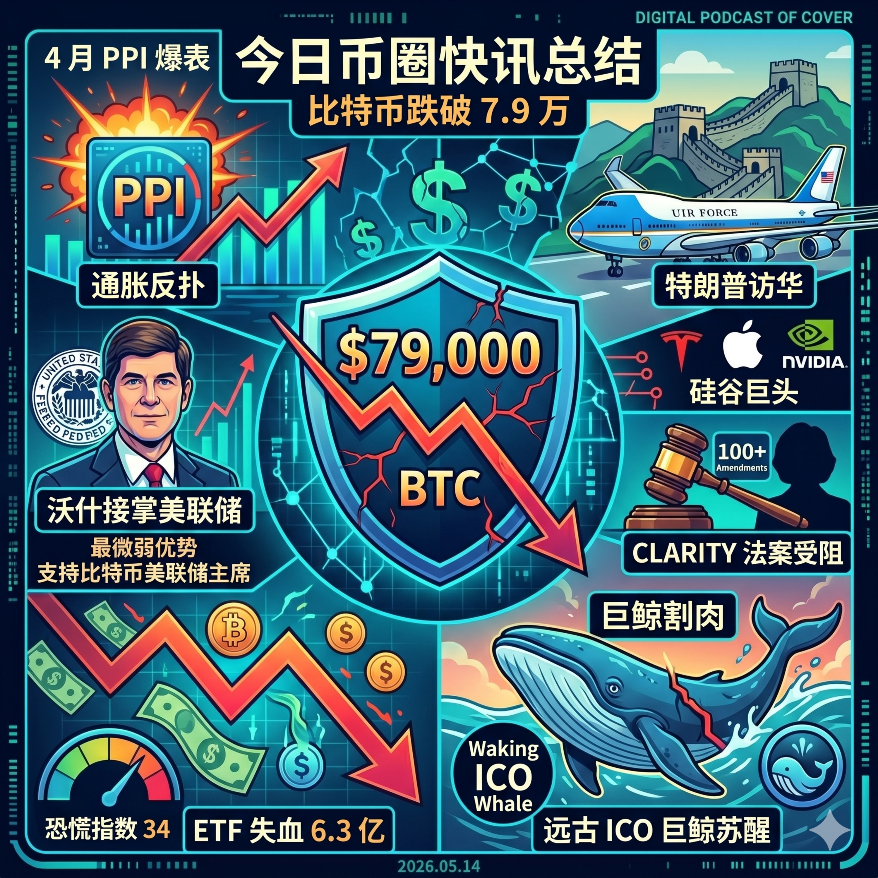 通胀爆表重燃加息恐慌！沃什惊险执掌美联储，BTC跌破7.9万单日失血超6亿，特朗普携科技巨头访华中概股狂飙，CLARITY法案决战参议院，英伟达挑战者Cerebras溢价70% episode artwork