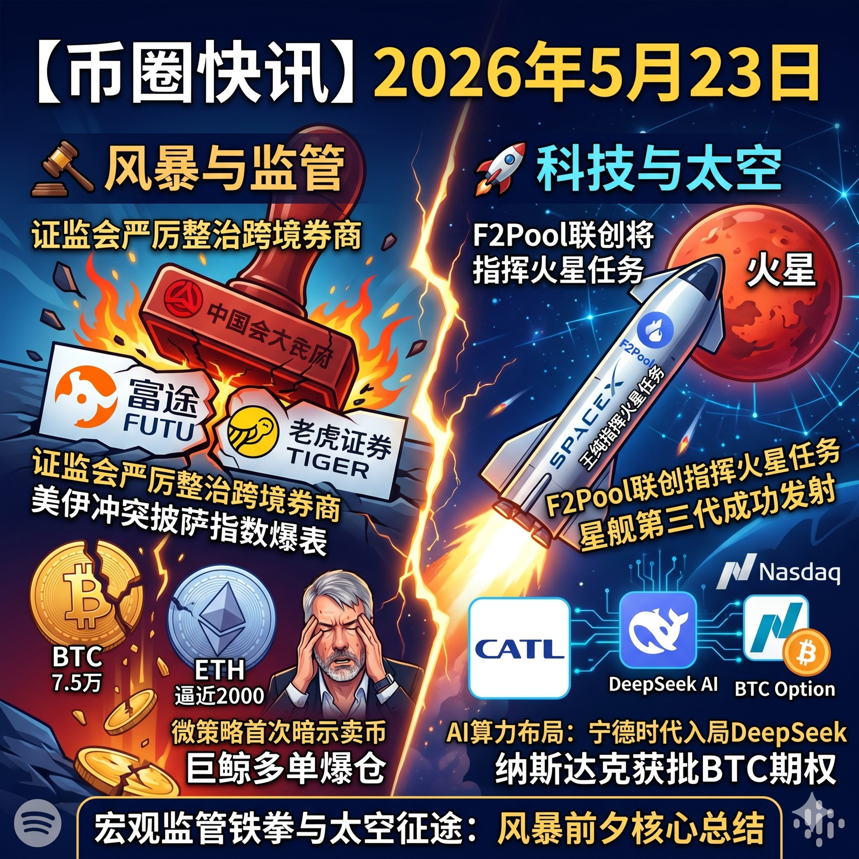 美伊战火边缘“披萨指数”爆表！证监会重拳血洗跨境券商，BTC跌破7.5万微策略松口卖币，沃什就任美联储，F2Pool联创将指挥SpaceX火星任务 episode artwork