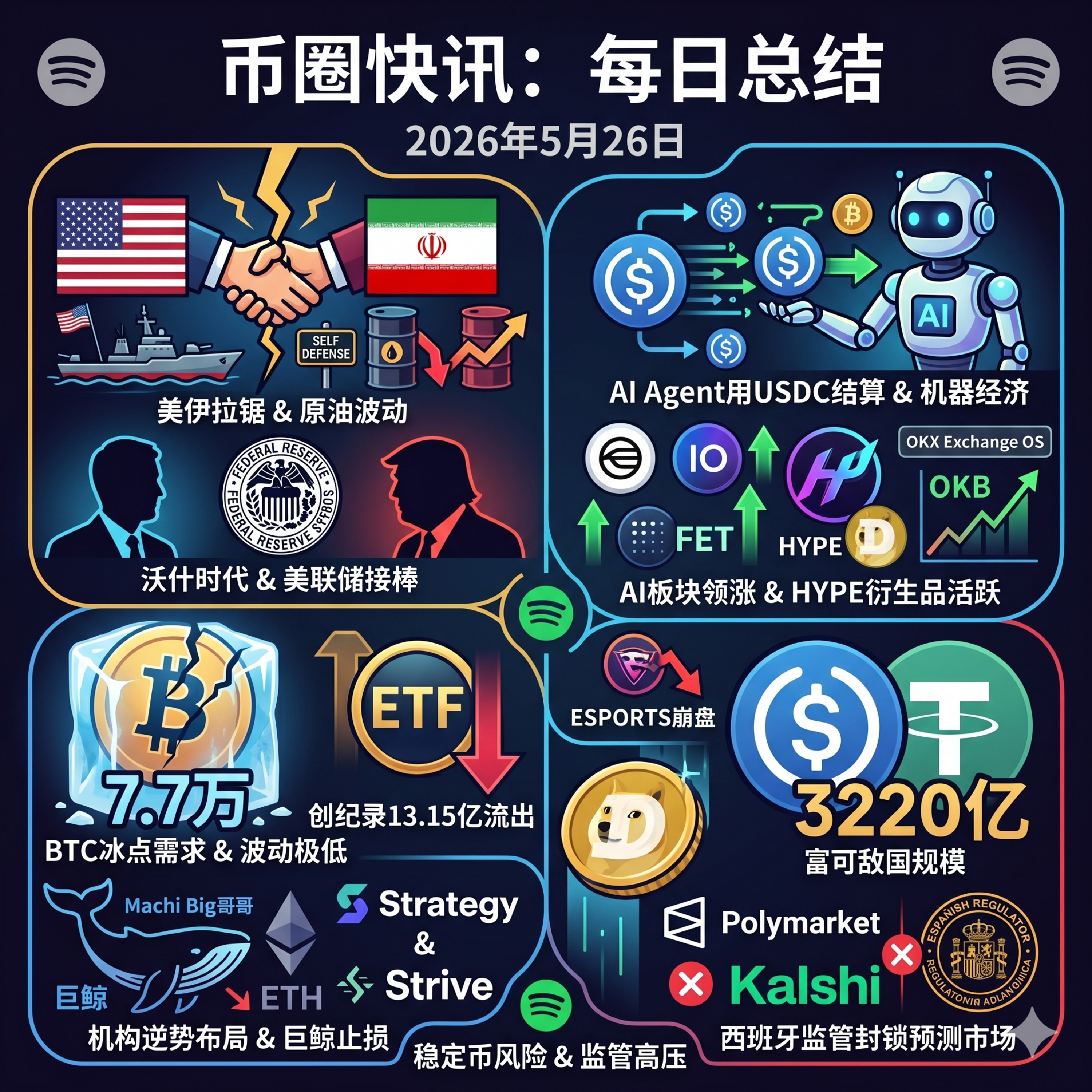 美伊“边谈边打”原油巨震！BTC迎年内最大单周流出，Strategy折价回购15亿债券，HYPE市值一度超越狗狗币，AI自主交易狂飙破7000万美元 episode artwork