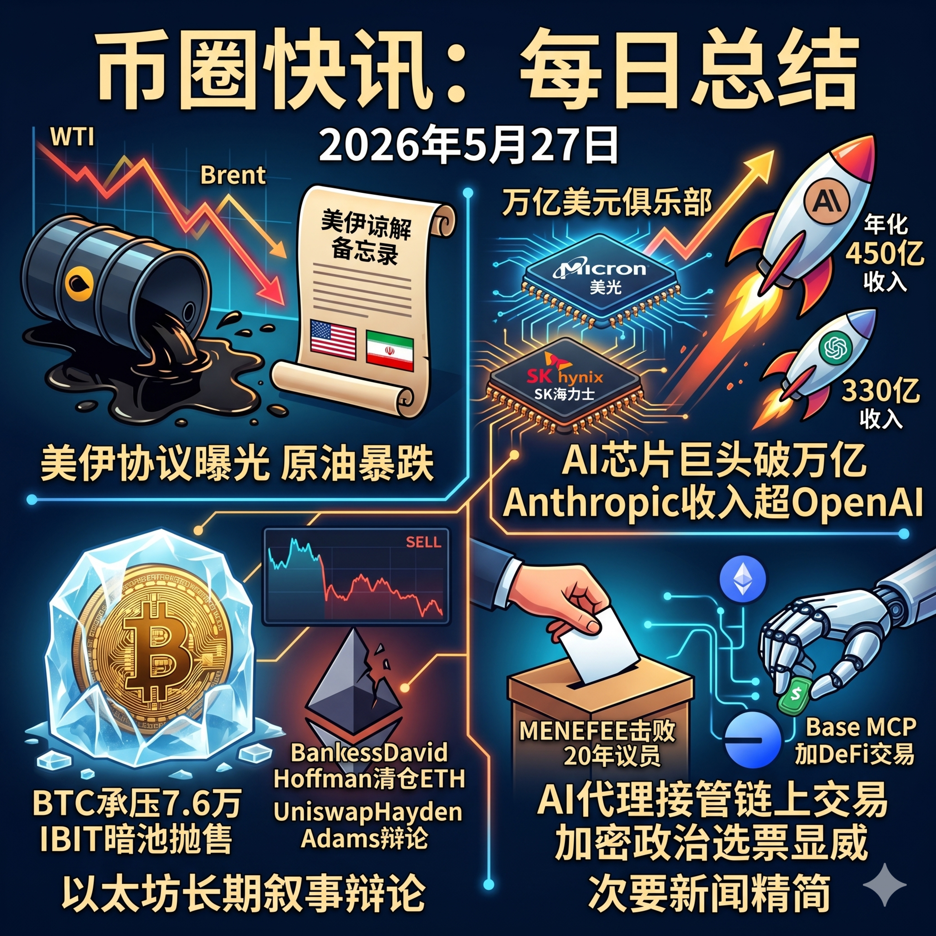 美伊备忘录曝光原油跳水！美光与SK海力士双双破万亿，IBIT 13亿美元暗池砸盘，Bankless联创清仓ETH，亲加密PAC掀翻20年反加密老将 episode artwork