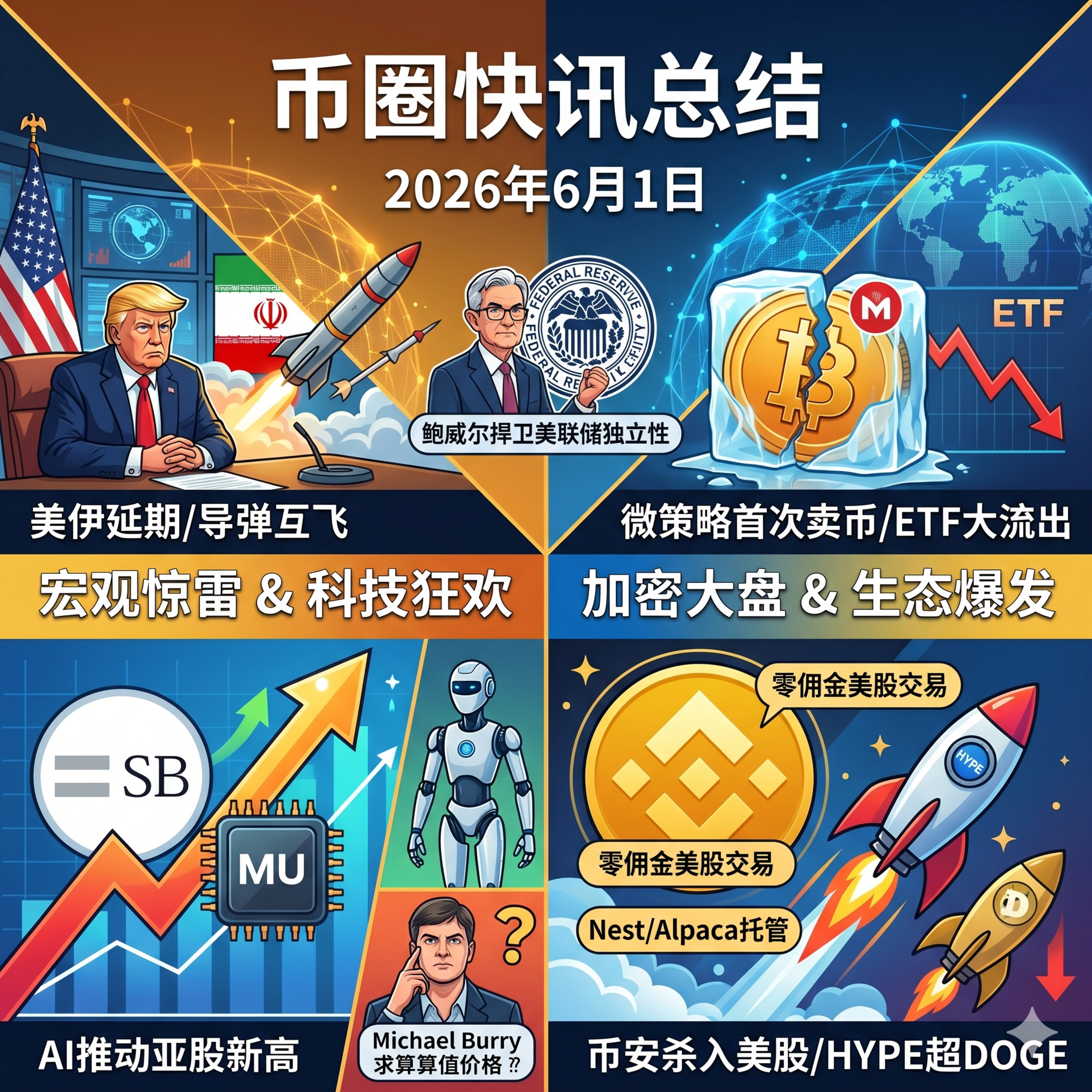微策略打破“永不卖币”神话！BTC失守7.2万ETF创纪录流出，美伊导弹互飞和谈延期，币安杀入美股BNB突破700美元，HYPE暴涨市值超越狗狗币，《大空头》原型看衰SpaceX episode artwork