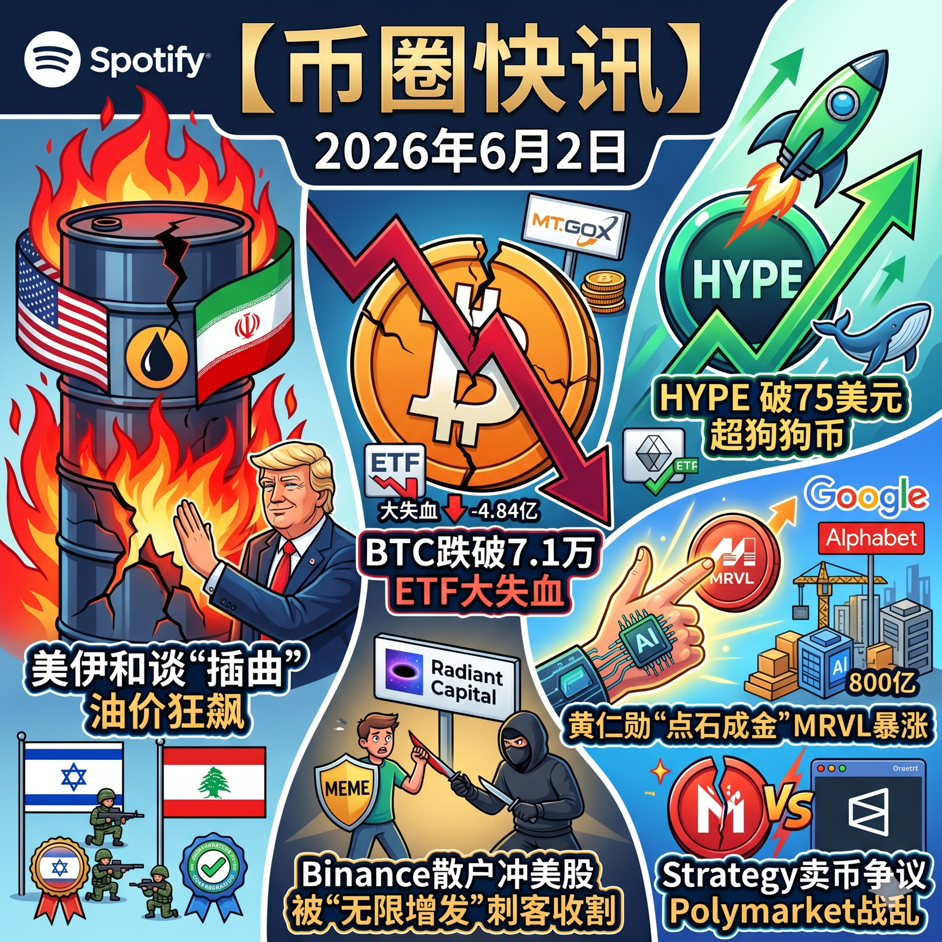 美伊和谈“小插曲”油价狂飙！BTC跌破7.1万ETF大失血，Strategy首度卖币引爆Polymarket争议，HYPE破75美元市值超狗狗币，黄仁勋“点石成金”MRVL暴涨，币安炒美股遇“无限增发”刺客 episode artwork