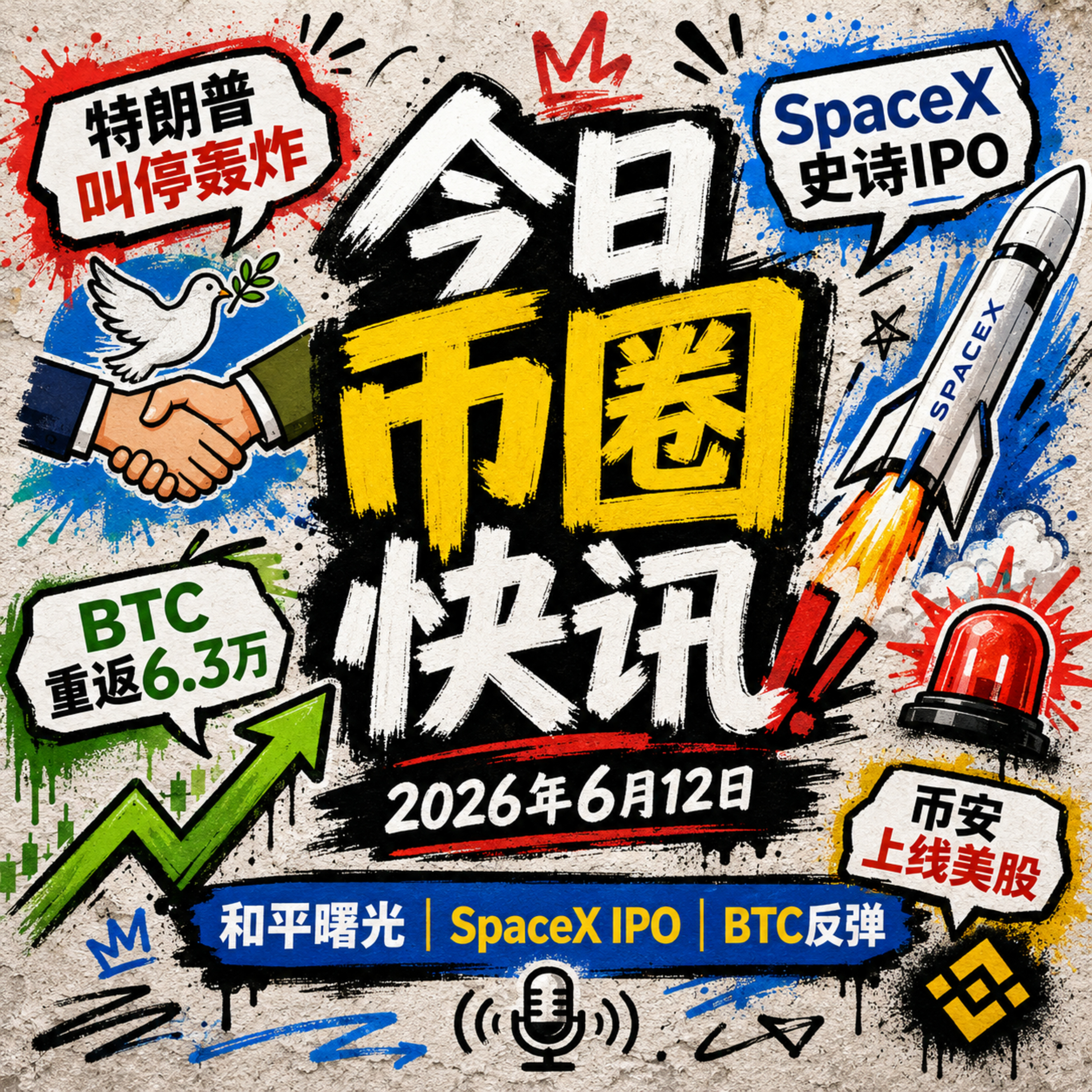 特朗普紧急叫停轰炸！SpaceX 1.77万亿史诗IPO登场散户疯抢千亿，BTC反弹收复6.3万，币安上线美股bStocks直面交锋链上，微策略澄清卖币传闻 episode artwork