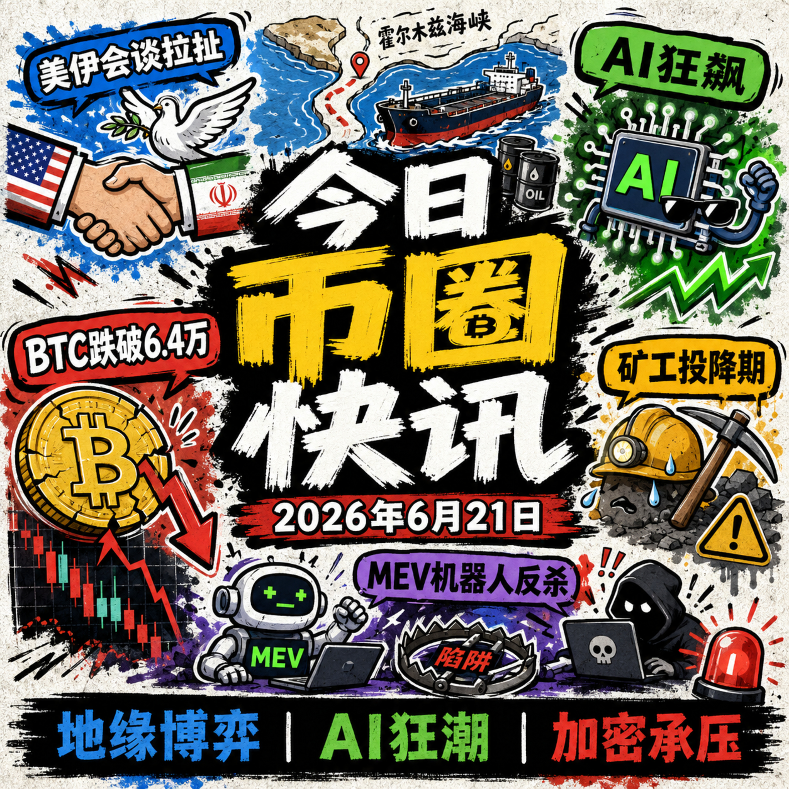 美伊谈判霍尔木兹成“罗生门”！MEV顶流机器人遭反杀血亏750万，BTC跌破6.4万矿工大举投降，摩根大通上调AI支出至5.5万亿，微策略暗示再度加仓，130亿期权交割空头占优 episode artwork
