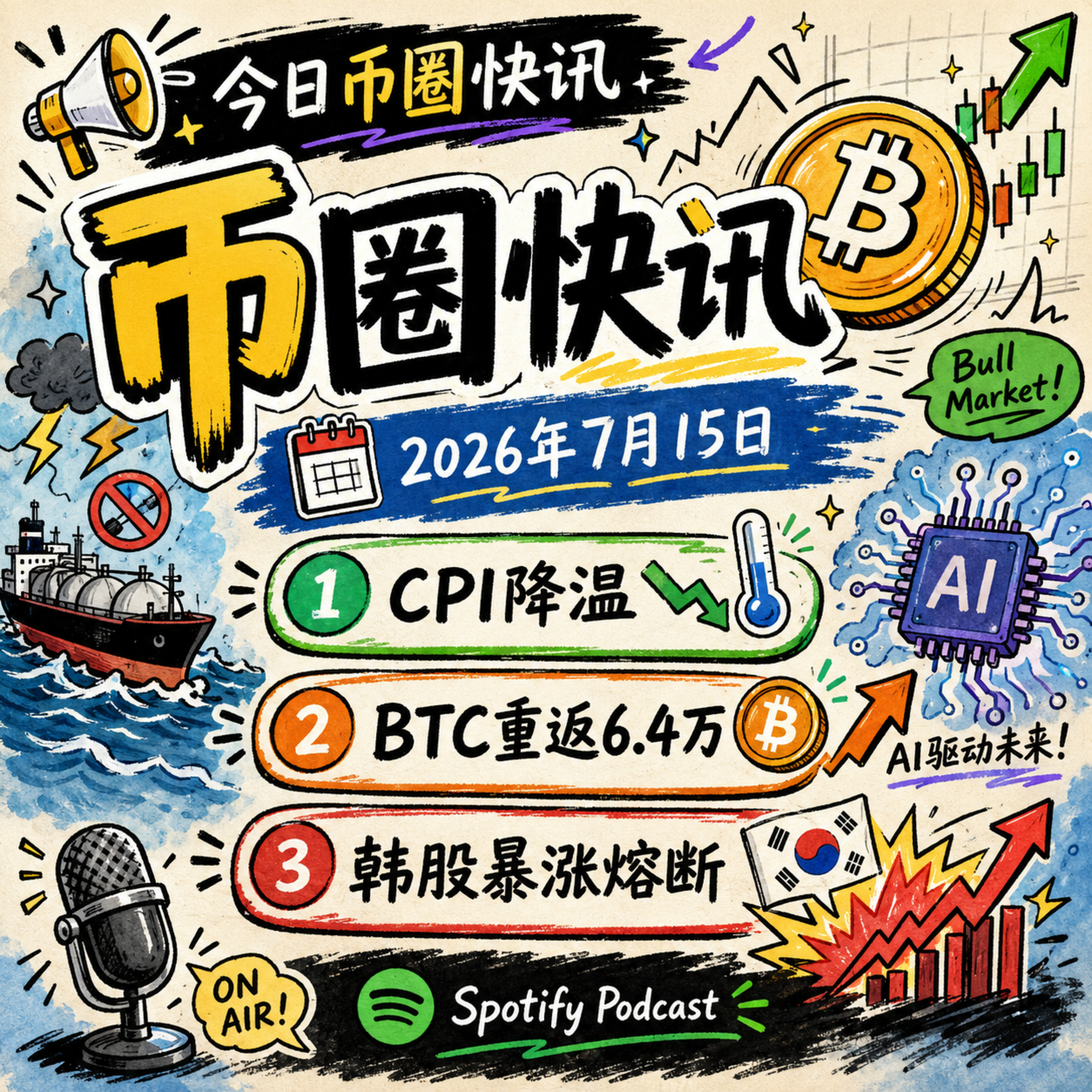 美国恢复对伊海上封锁！CPI降温BTC重返6.4万，韩股向上熔断IBM惨遭史诗级血洗，链上狂炒长鑫科技爆出5倍溢价，日本通过加密降税法案，Coinbase 95%代码由AI接管 episode artwork