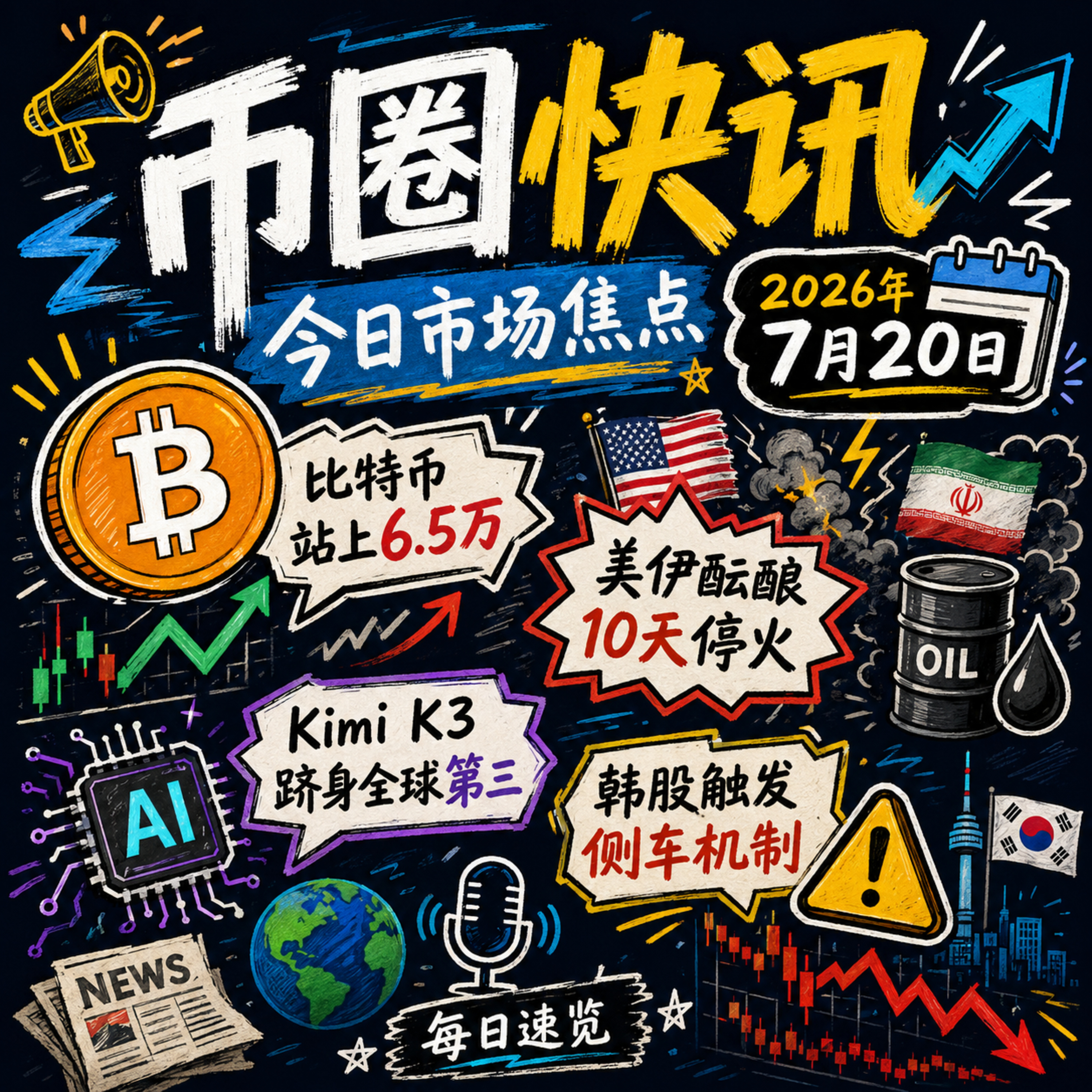 美伊酝酿10天停火原油跳水！Kimi K3挤爆算力跻身全球第三，韩股崩盘触发侧车机制，美30年期国债创17年新高，预测市场吞噬传统竞猜份额，BTC突破6.5万 episode artwork