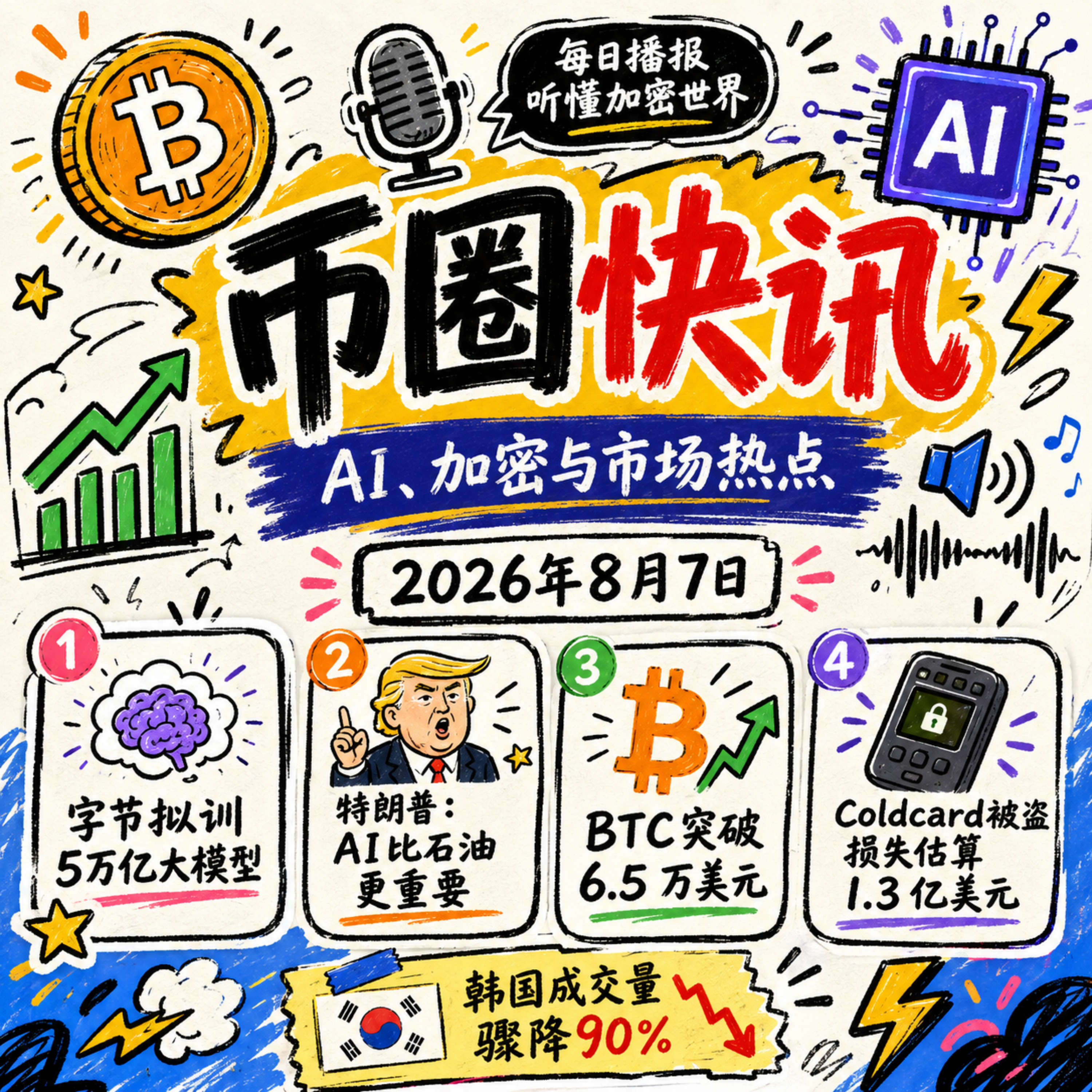 字节跳动拟训5万亿大模型！特朗普称AI比石油更重要，OpenAI“甜甜圈”音箱曝光，韩国保证金大招引爆成交量骤降90%，BTC强势突破6.5万美元，Coldcard被盗估算达1.3亿 episode artwork
