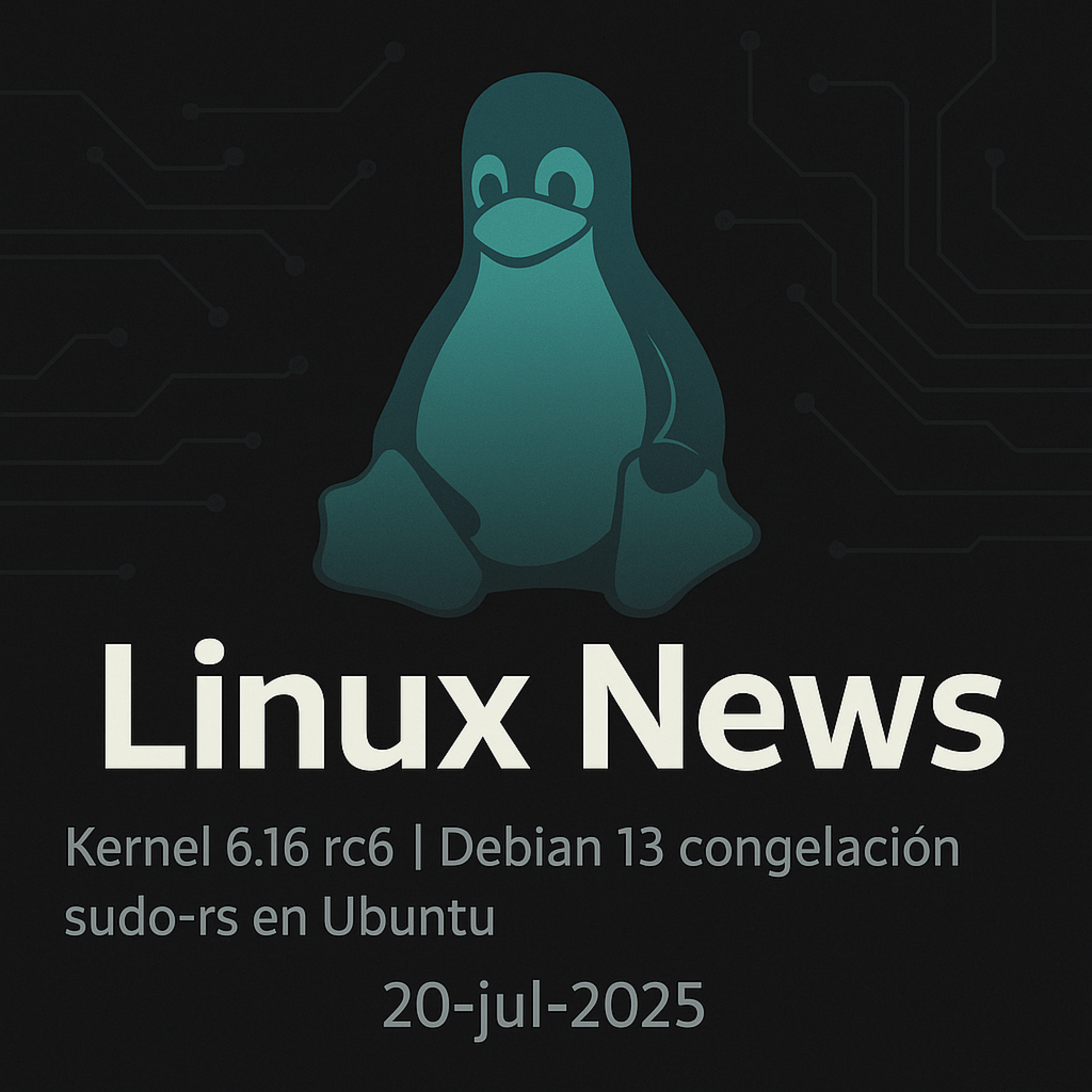 Linux News — rc6 del kernel 6.16, congelación de Debian 13 y sudo-rs en Ubuntu (20-jul-2025)