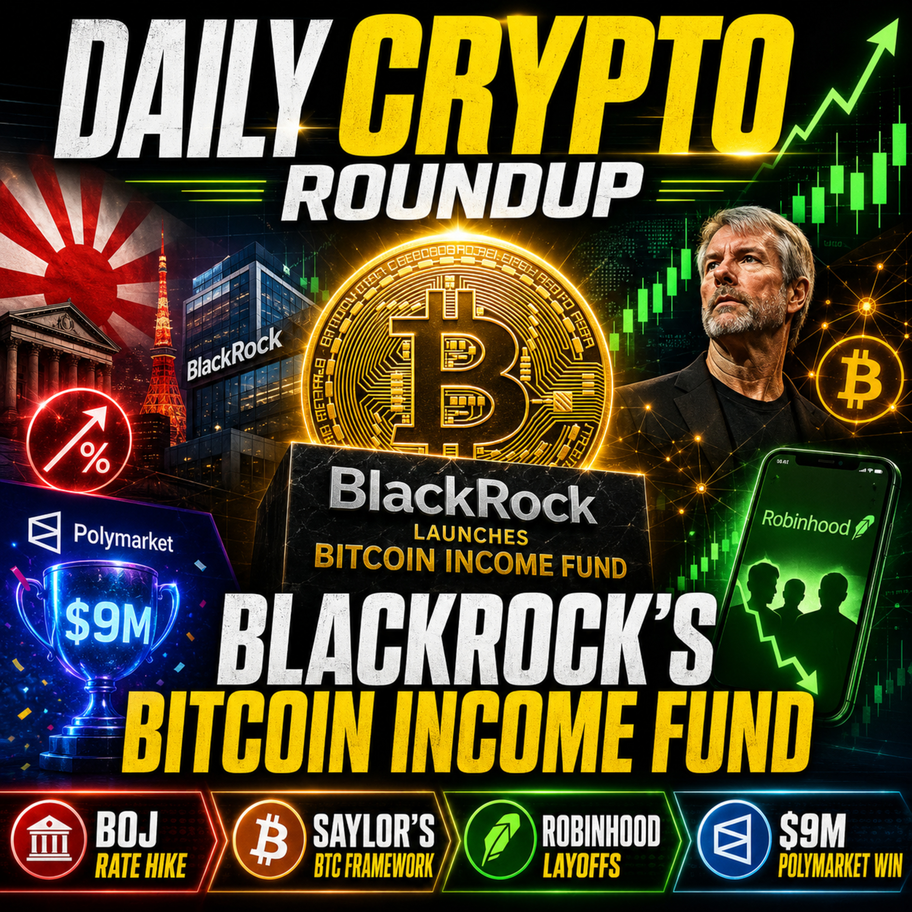 Daily Crypto Roundup: BlackRock’s Bitcoin Income Fund, Saylor’s BTC Framework & $9M Polymarket Shock