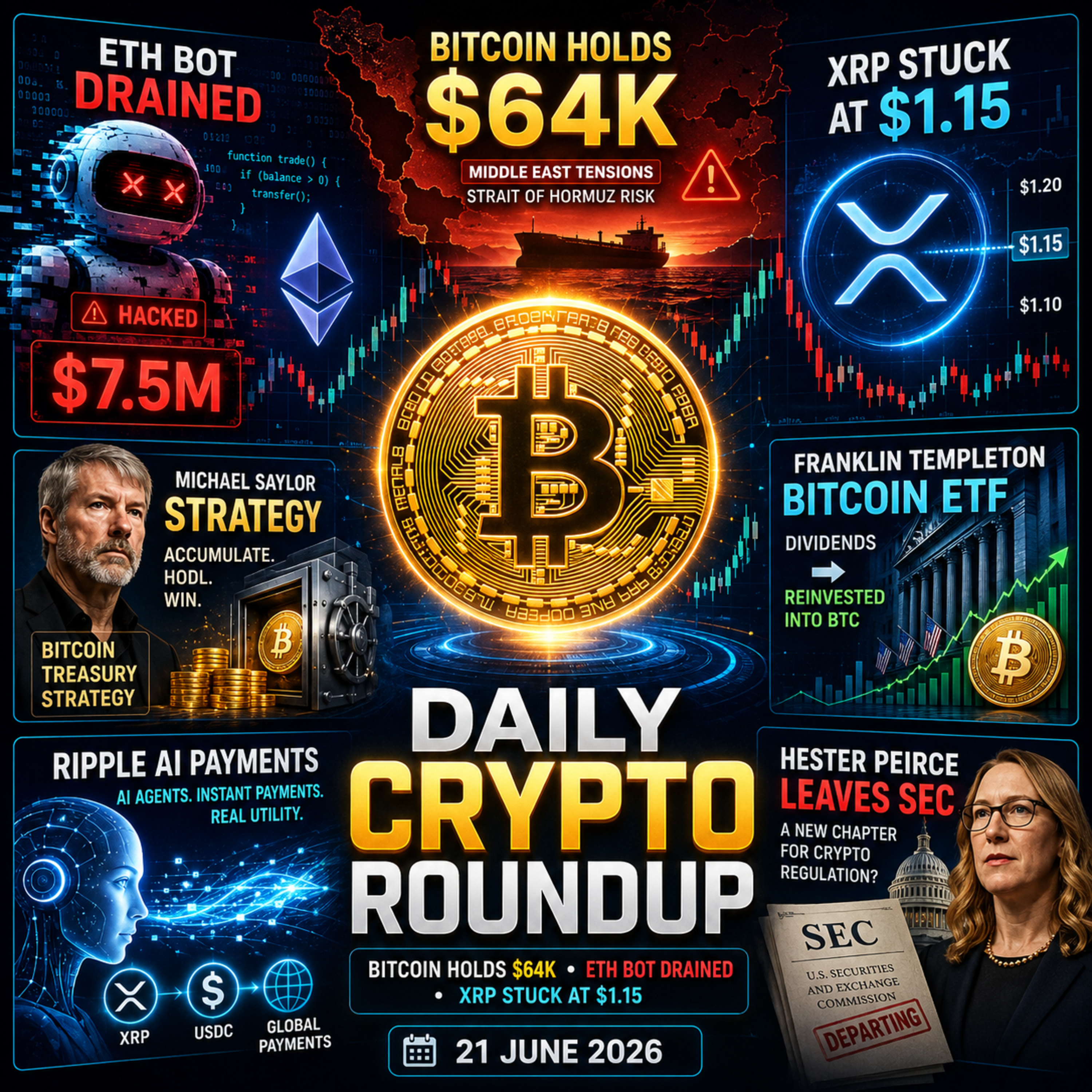 Daily Crypto Roundup: Bitcoin Holds $64K, XRP Stuck at $1.15, Ethereum Bot Drained for $7.5M
