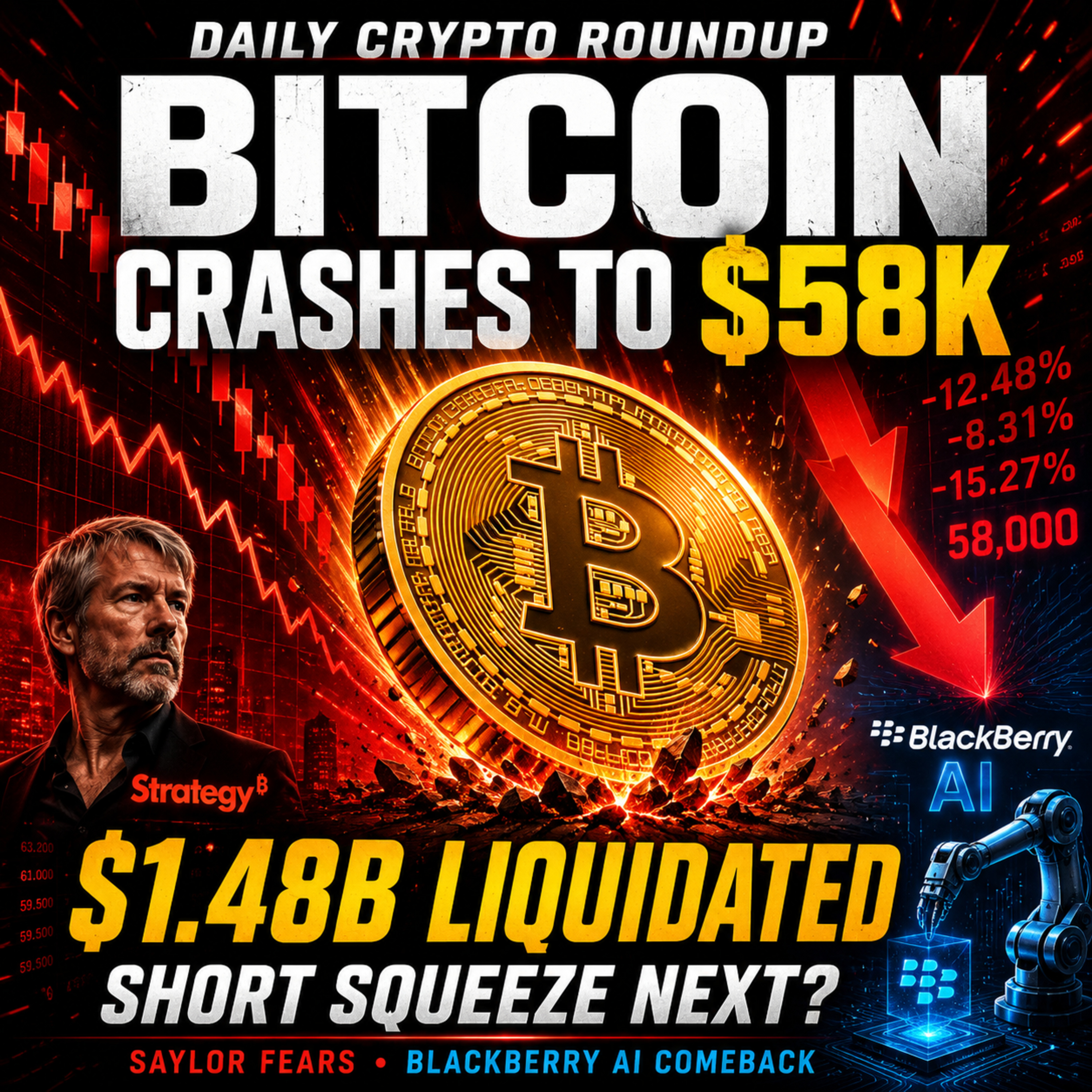 Daily Crypto Roundup: Bitcoin Crashes to $58K as $1.48B Gets Liquidated — Short Squeeze Next?