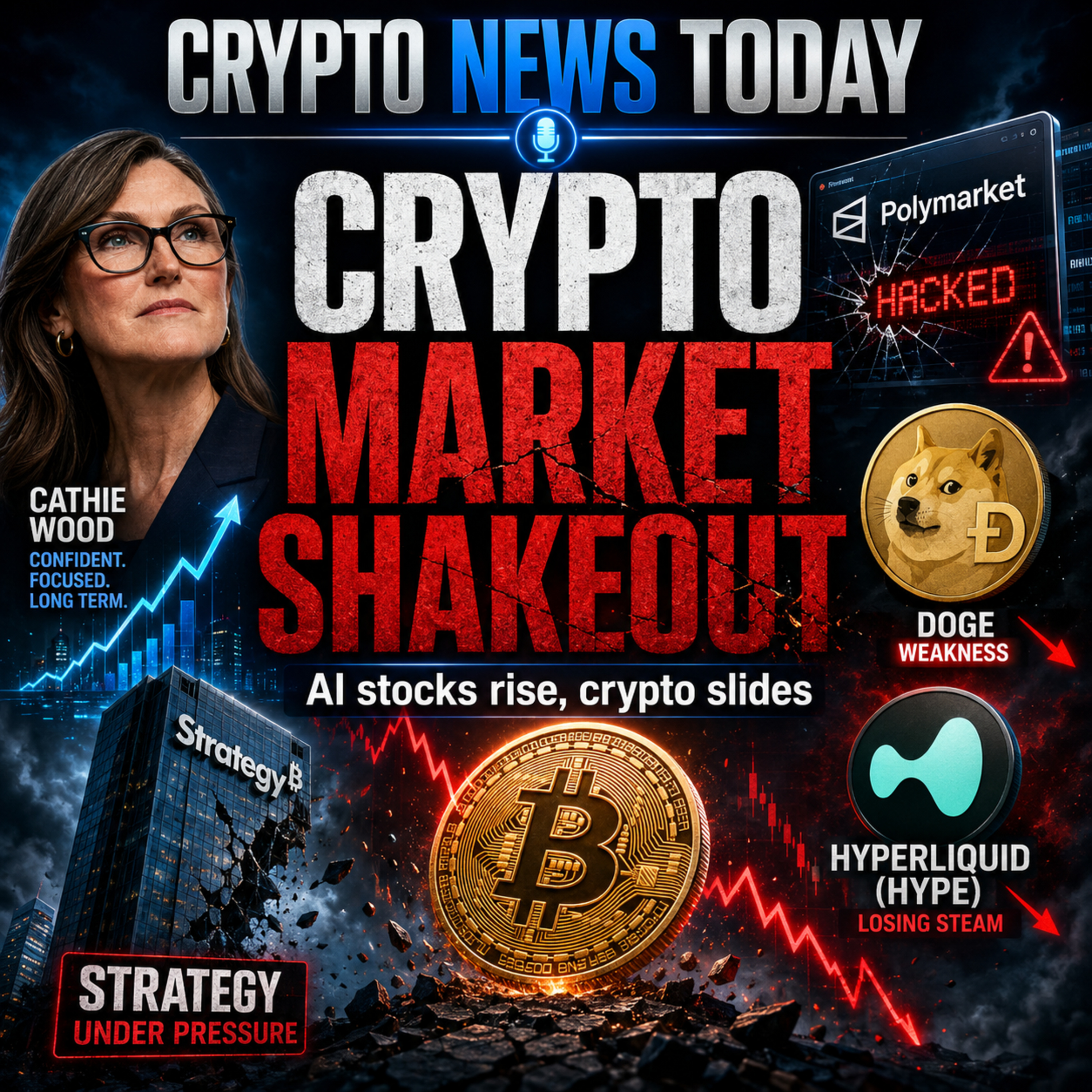 Crypto Market Shakeout: Dogecoin, HYPE, Saylor, Polymarket & Cathie Wood Buying the Dip