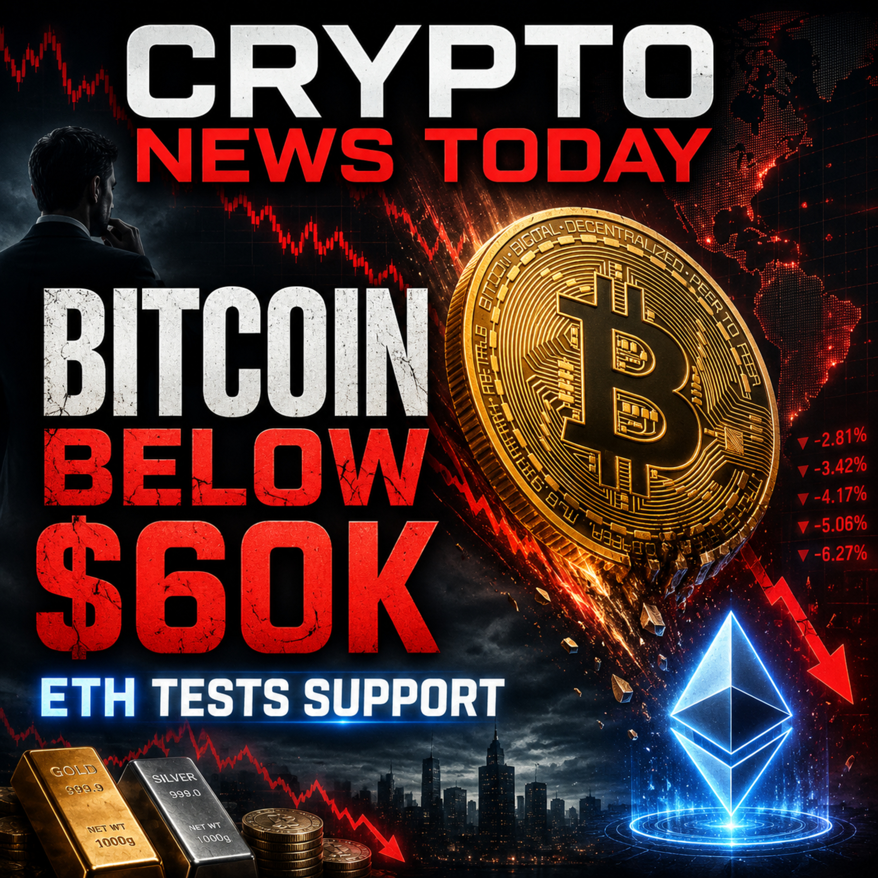 Bitcoin Below $60K: Ethereum Tests Support as Crypto Selloff Deepens