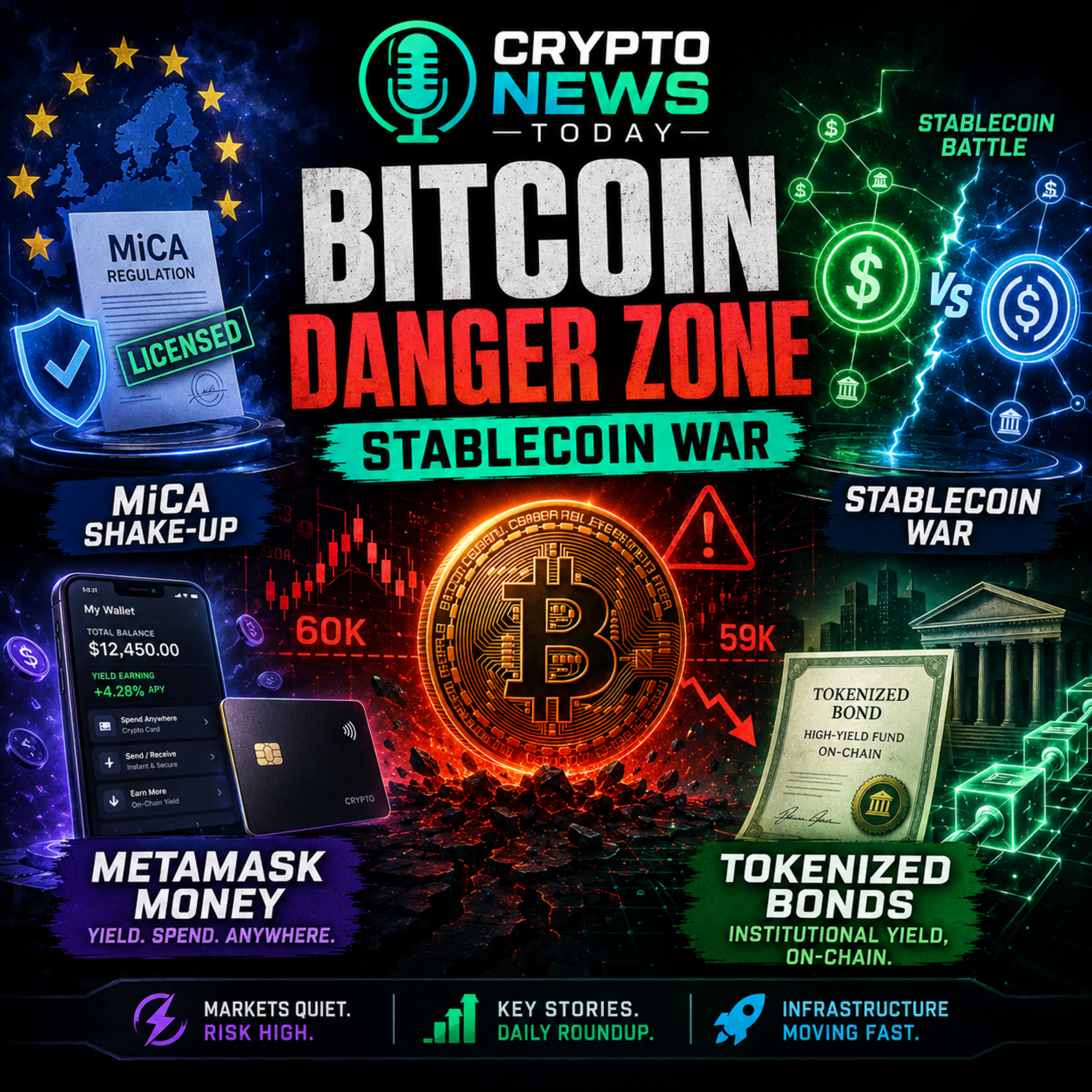 Daily Crypto Roundup: Bitcoin Danger Zone, Stablecoin War & MetaMask Money Account