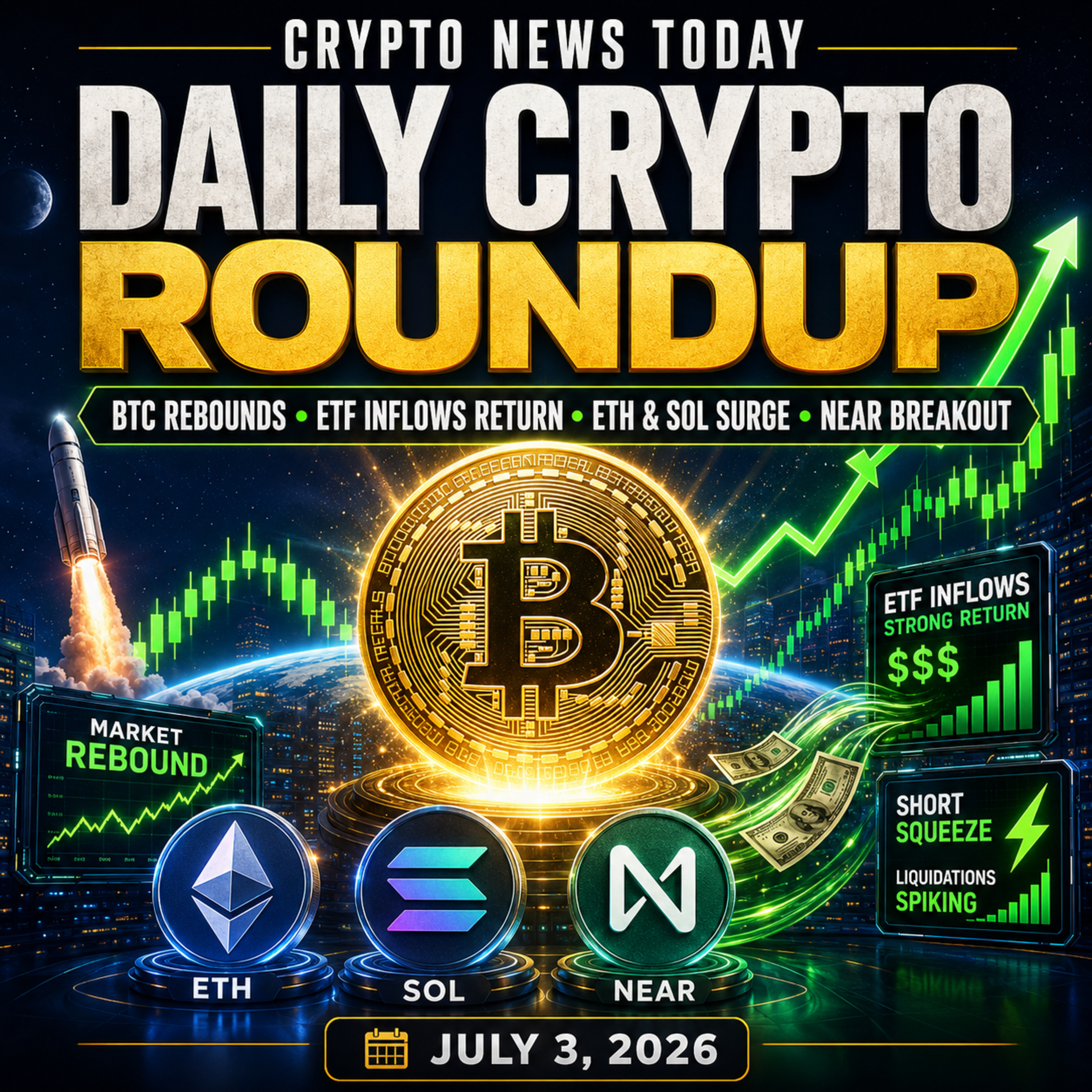 Daily Crypto Roundup: Bitcoin Rebounds, ETF Inflows Return, ETH & Sol Surge, NEAR Breakout