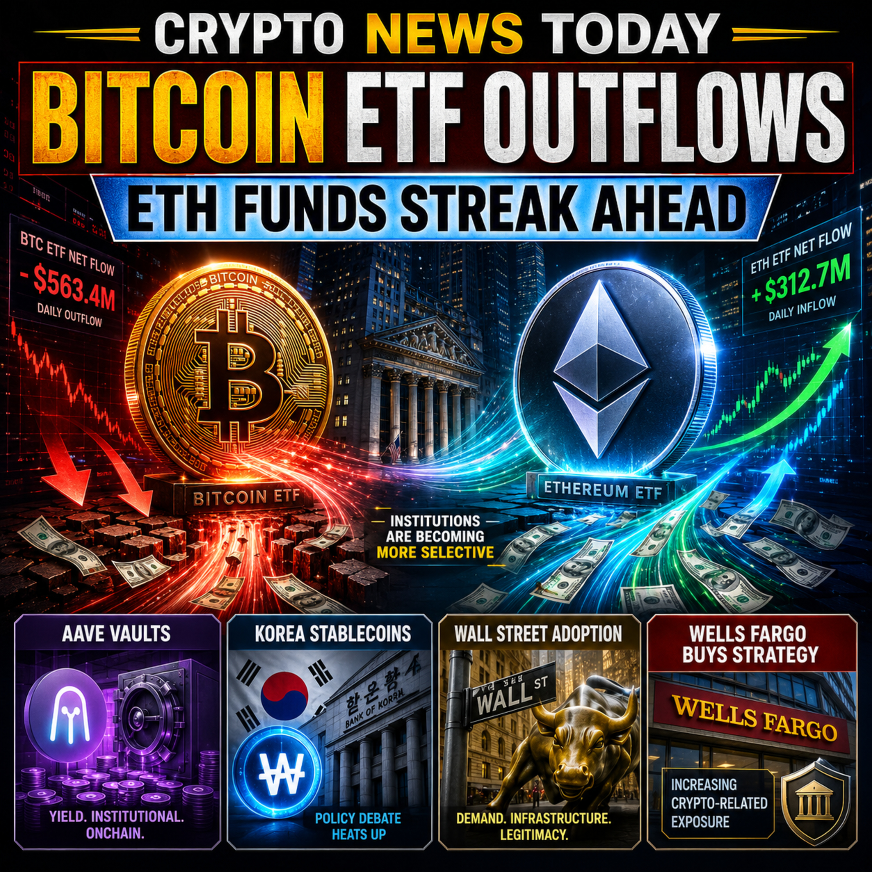 Bitcoin ETF Outflows Return as Ethereum Funds Surge and Wall Street Goes Deeper Into Crypto