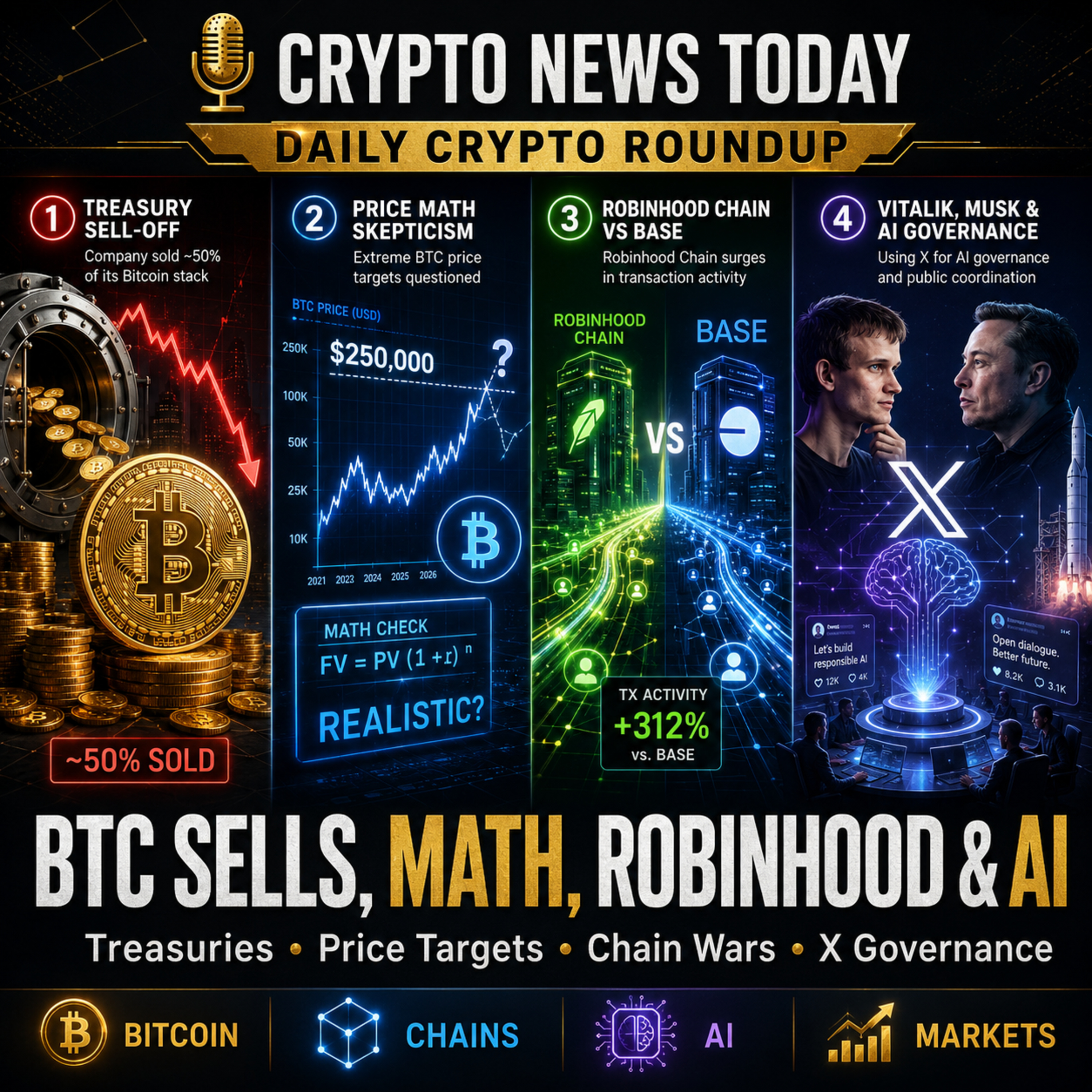Daily Crypto Roundup: Bitcoin Treasury Dumps Half Its BTC as $500K Price Predictions Face Reality