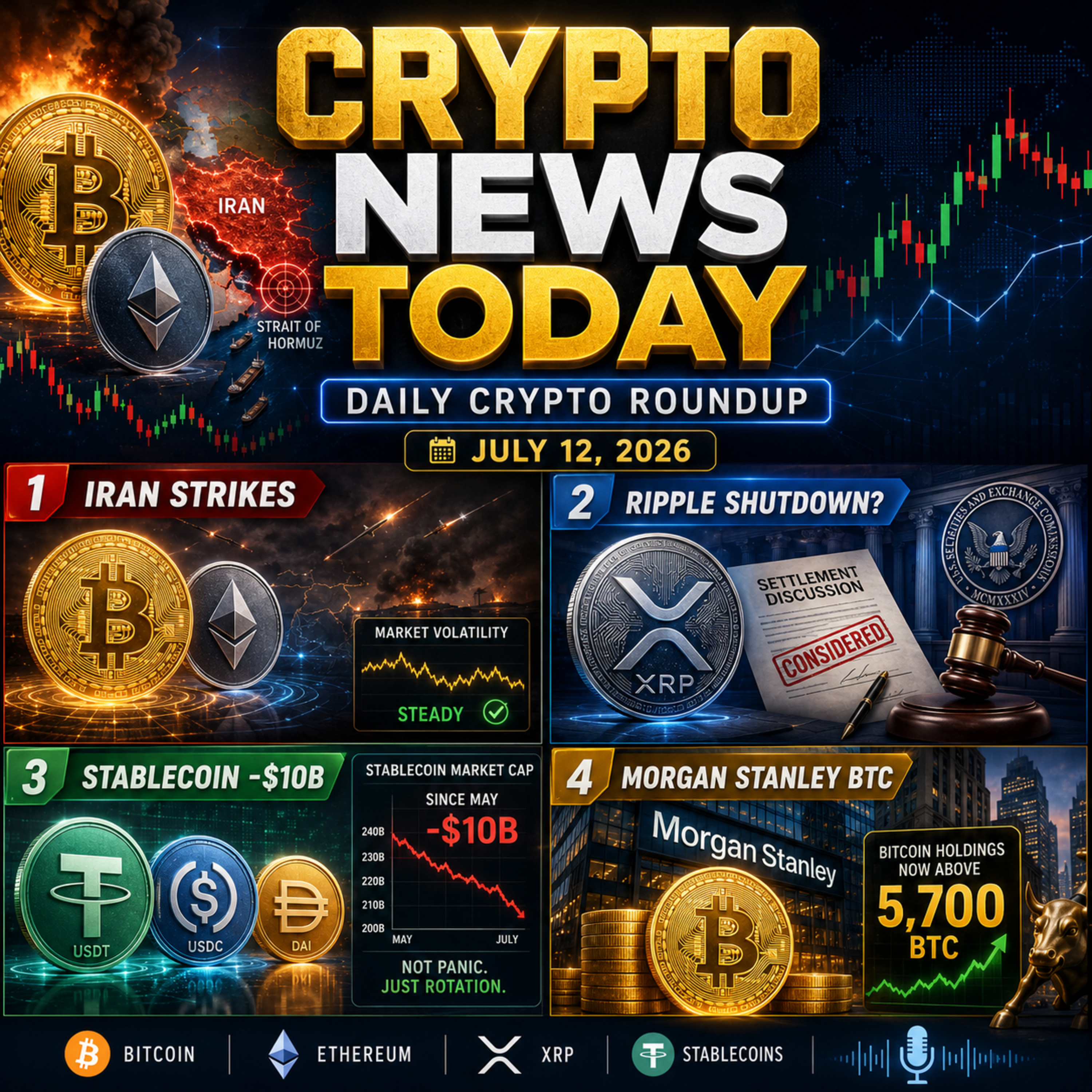 Daily Crypto Roundup: Bitcoin Defies Iran Strikes as Ripple Reveals XRP Shutdown Plan