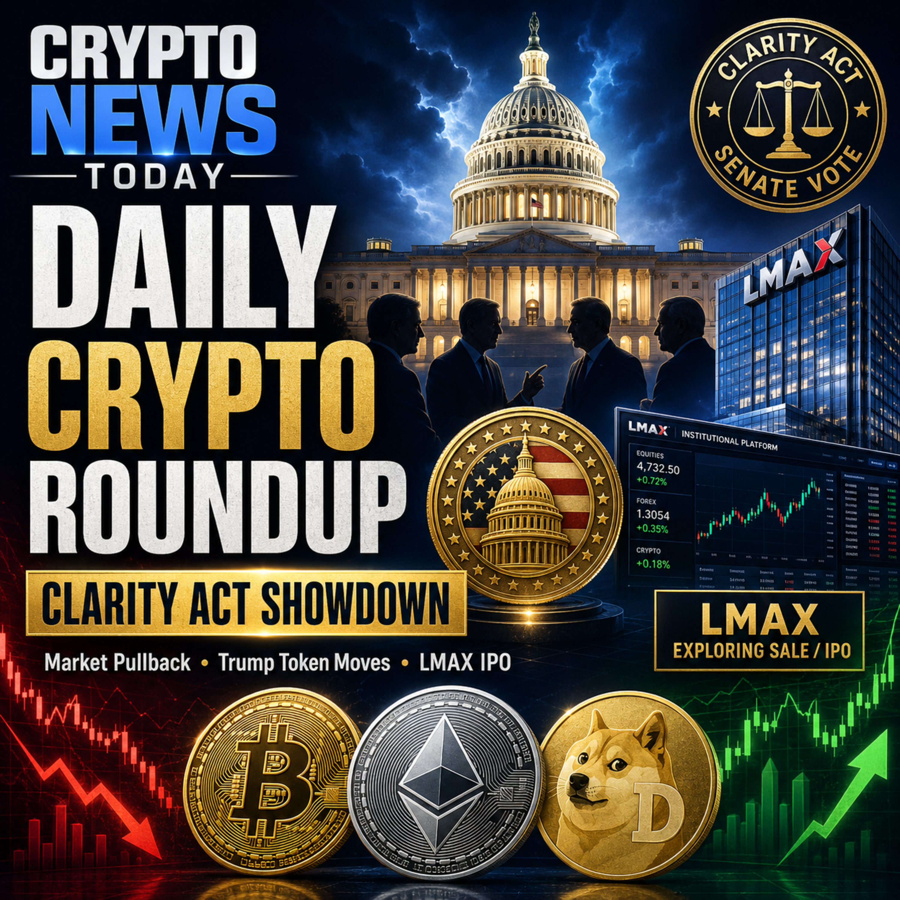 CLARITY Act Vote Crisis, Trump Token Moves & Crypto Pullback | Daily Crypto Roundup