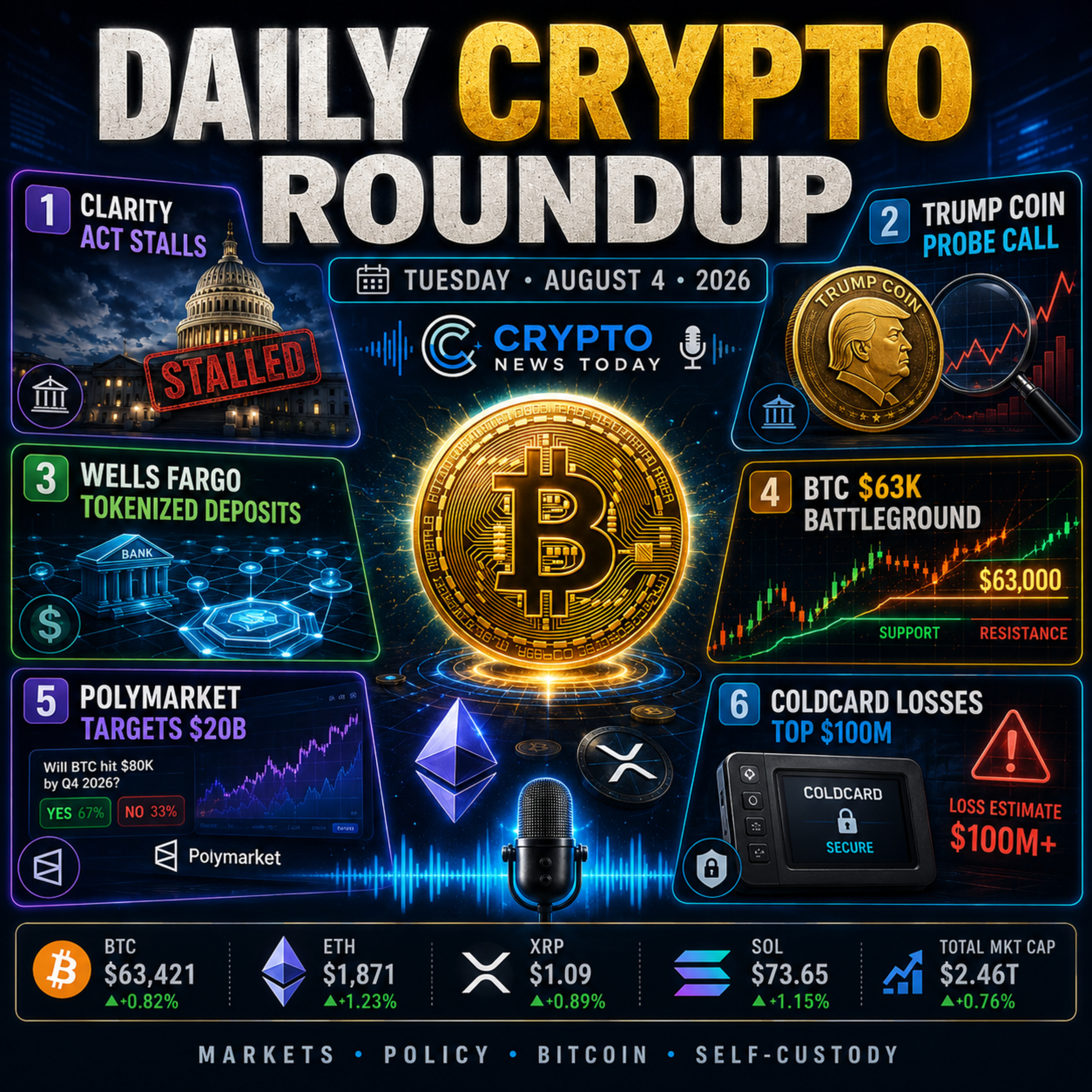 Daily Crypto Roundup: CLARITY Act Stalls as Trump Coin Probe Calls Grow