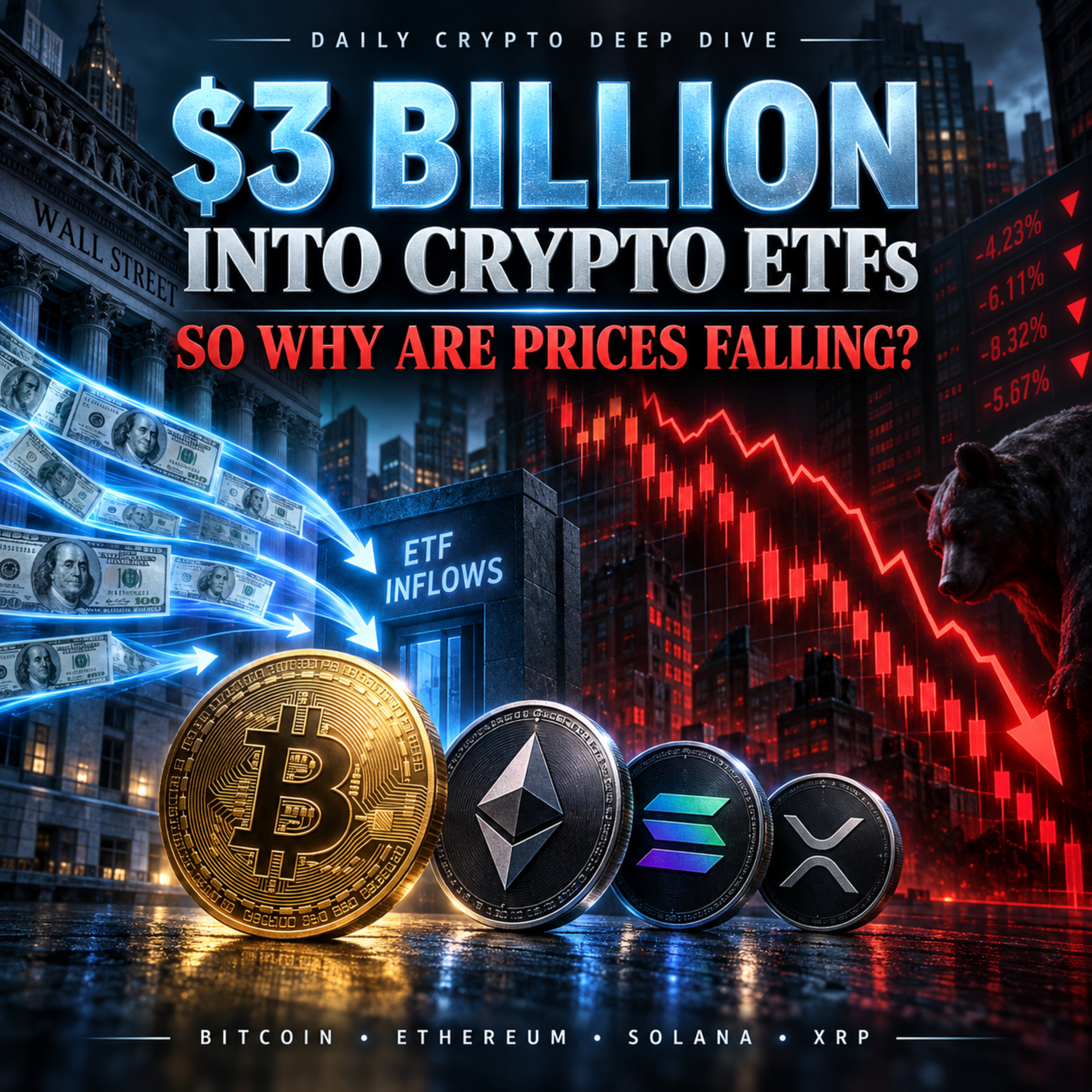 Daily Crypto Deep Dive: $3 Billion Into Crypto ETFs — So Why Are Prices Falling? episode artwork
