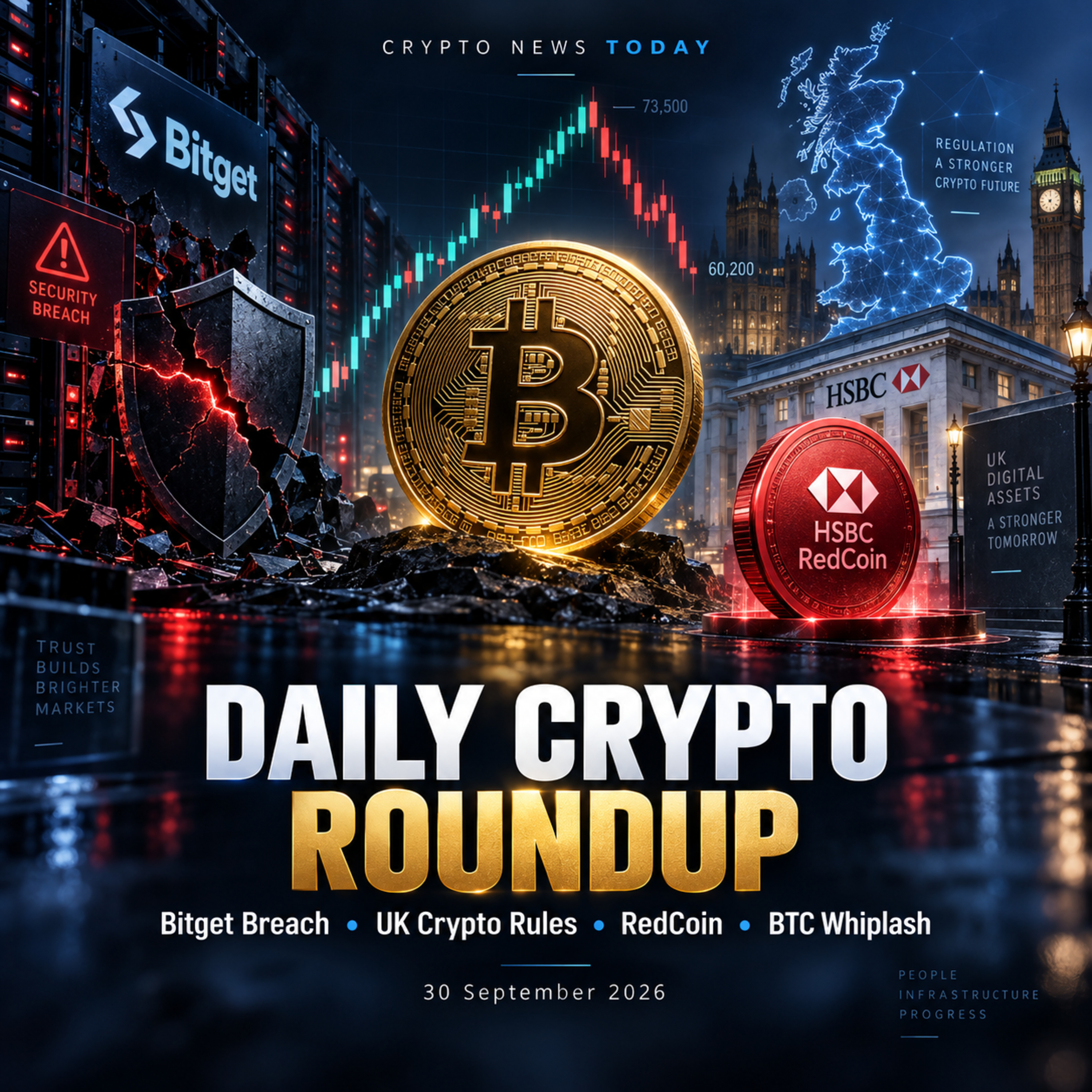Daily Crypto Roundup: Bitget’s $388M Breach, UK Crypto Rules, RedCoin & Bitcoin Whiplash episode artwork