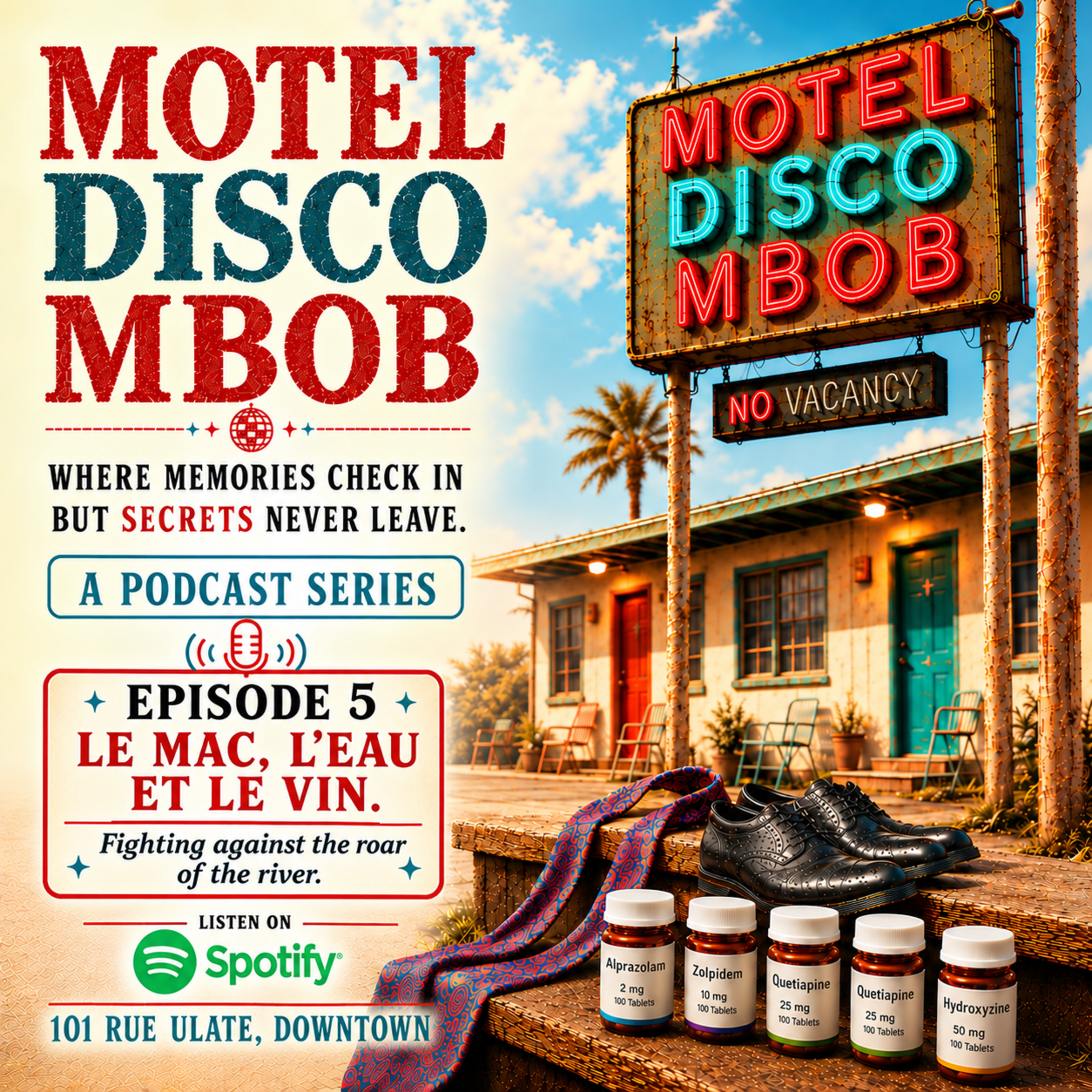 MS Rebels - Le mac, l'eau et le vin. 

Motel Disco Mbob 

A psychological fiction podcast.