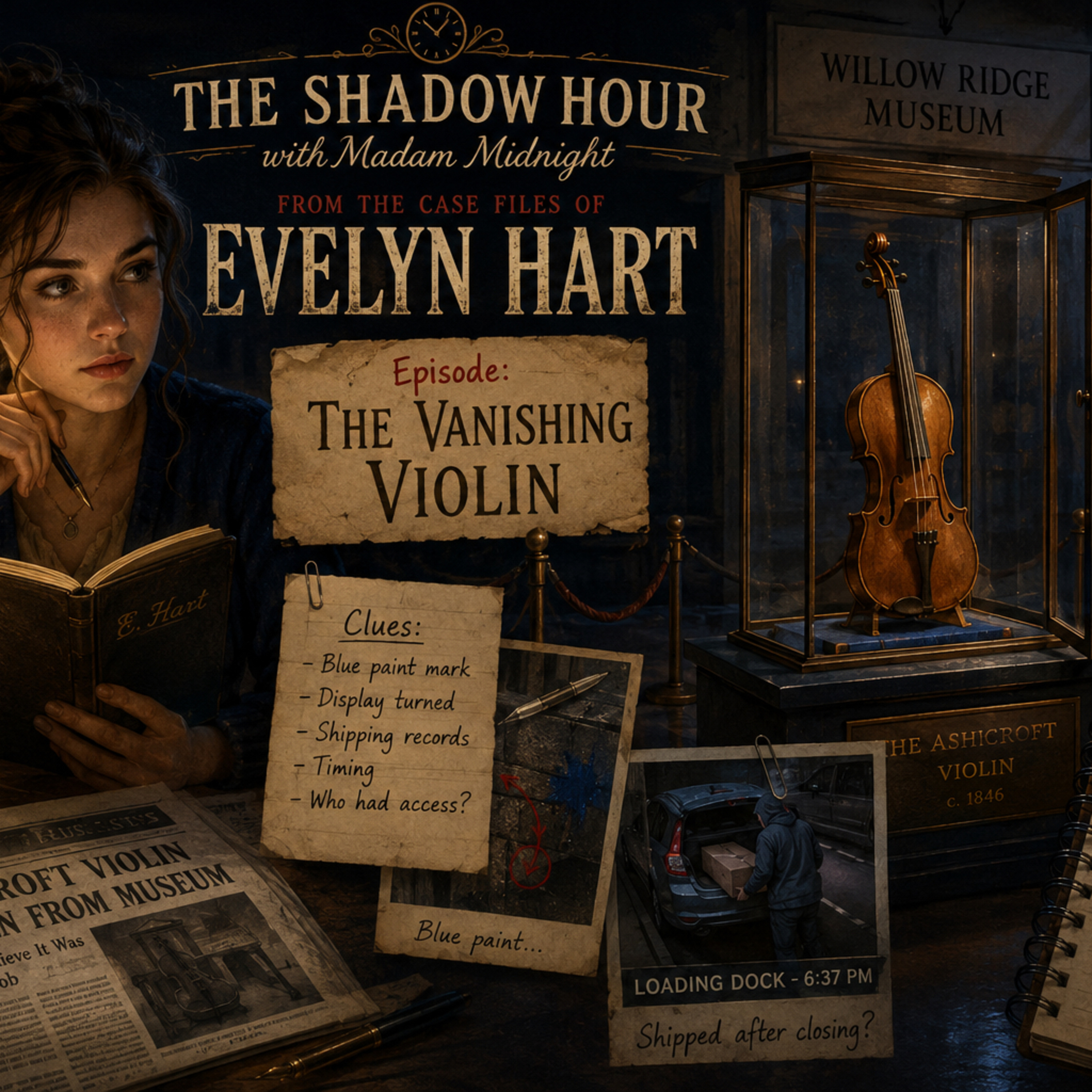 From the case files of Evelyn Hart. This is: The Vanishing Violin episode artwork