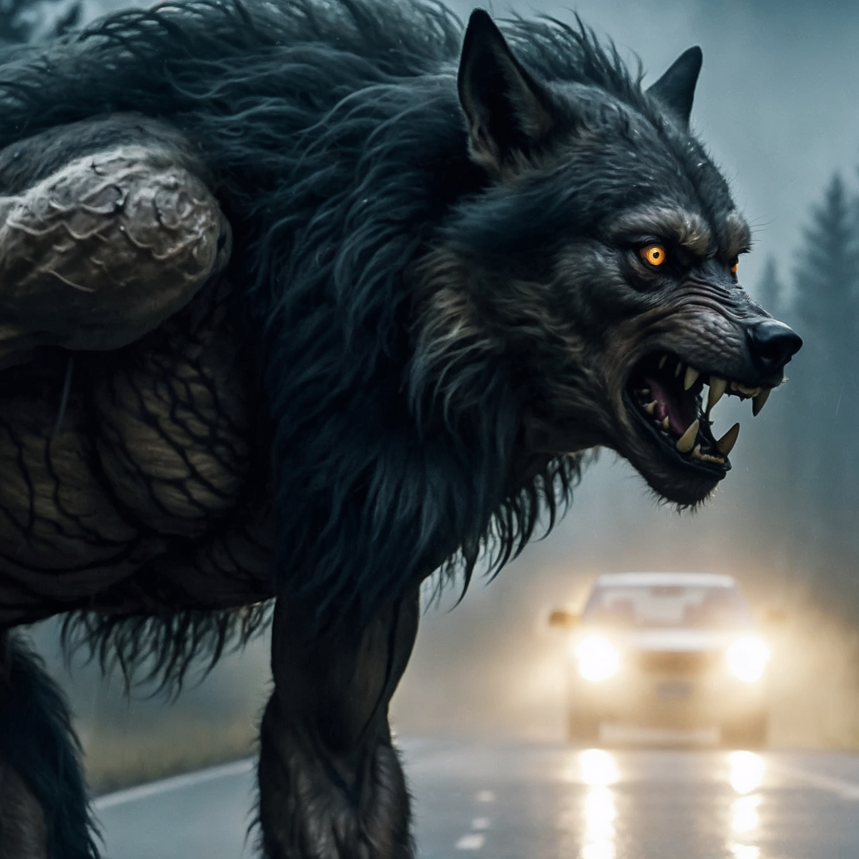 Family hits Dogman on a country Road in Wisconsin
