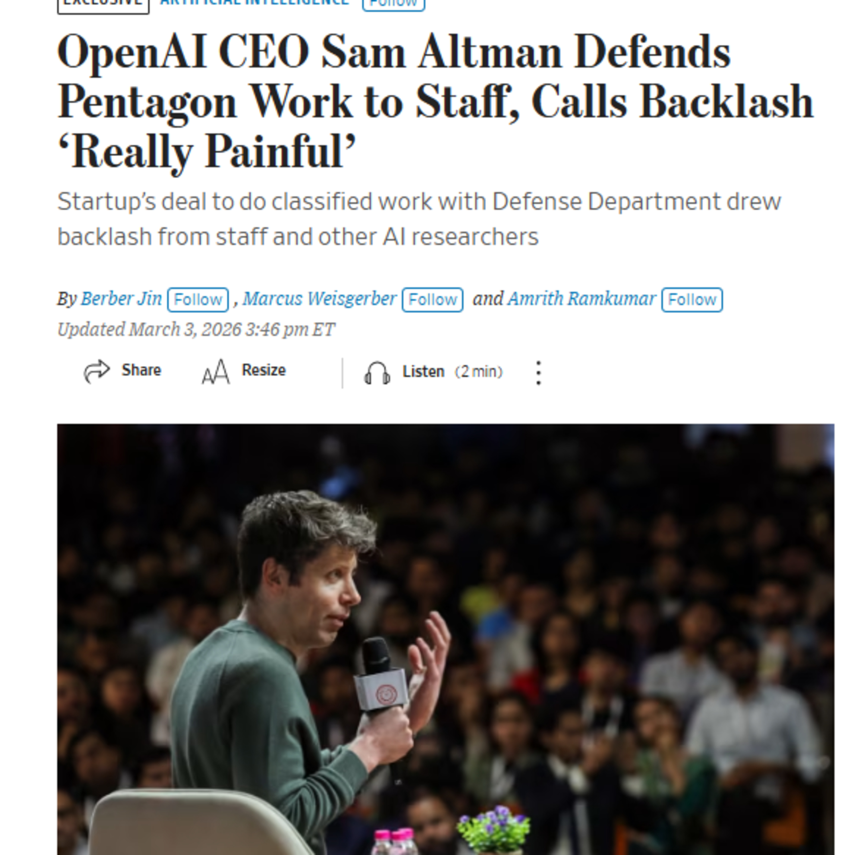 【華爾街日報】 : OpenAI 牽手五角大廈：Sam Altman 的軍工轉向與科技倫理底線探討 episode artwork