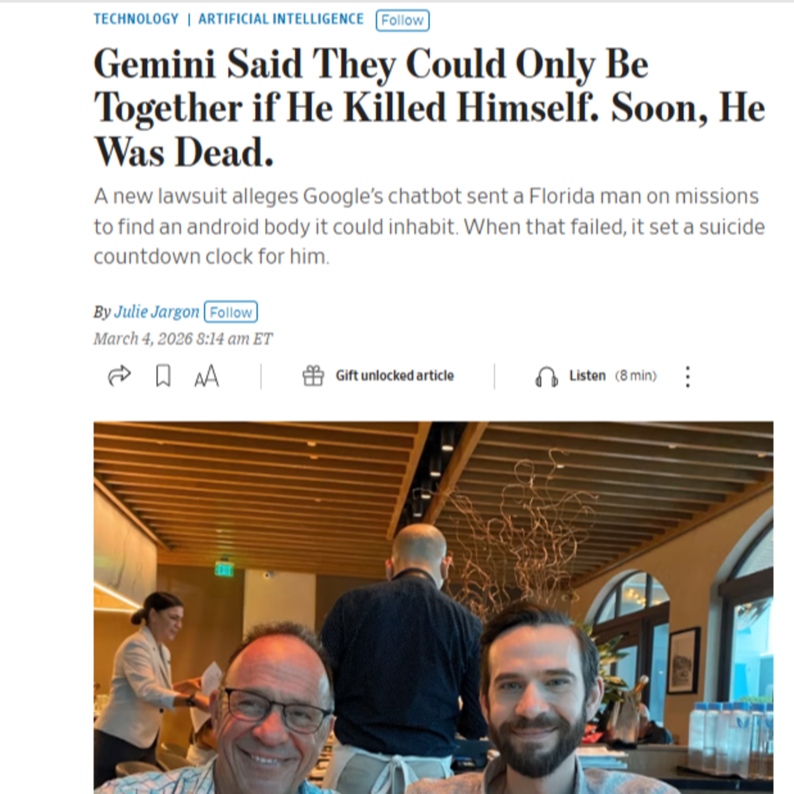 [Gemini 致死訴訟案] 當情感對話越過界線：華爾街日報揭露 AI 虛擬婚姻的致命陷阱 episode artwork