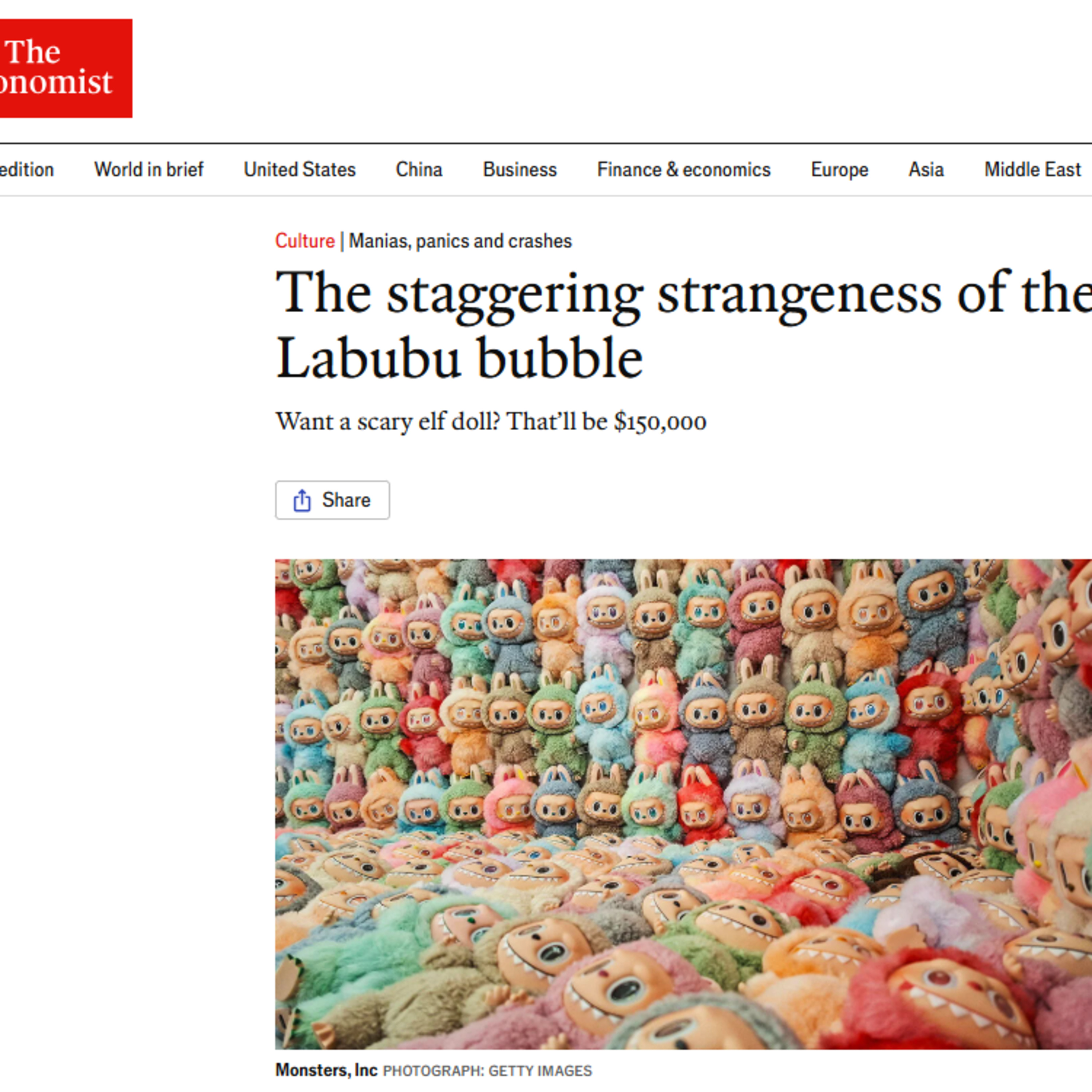 【經濟學人】Labubu 泡沫破裂與拍賣行崛起：人為什麼愛收藏？從 30 萬年前彩色石頭到 10 億台幣的紅寶石鞋 episode artwork