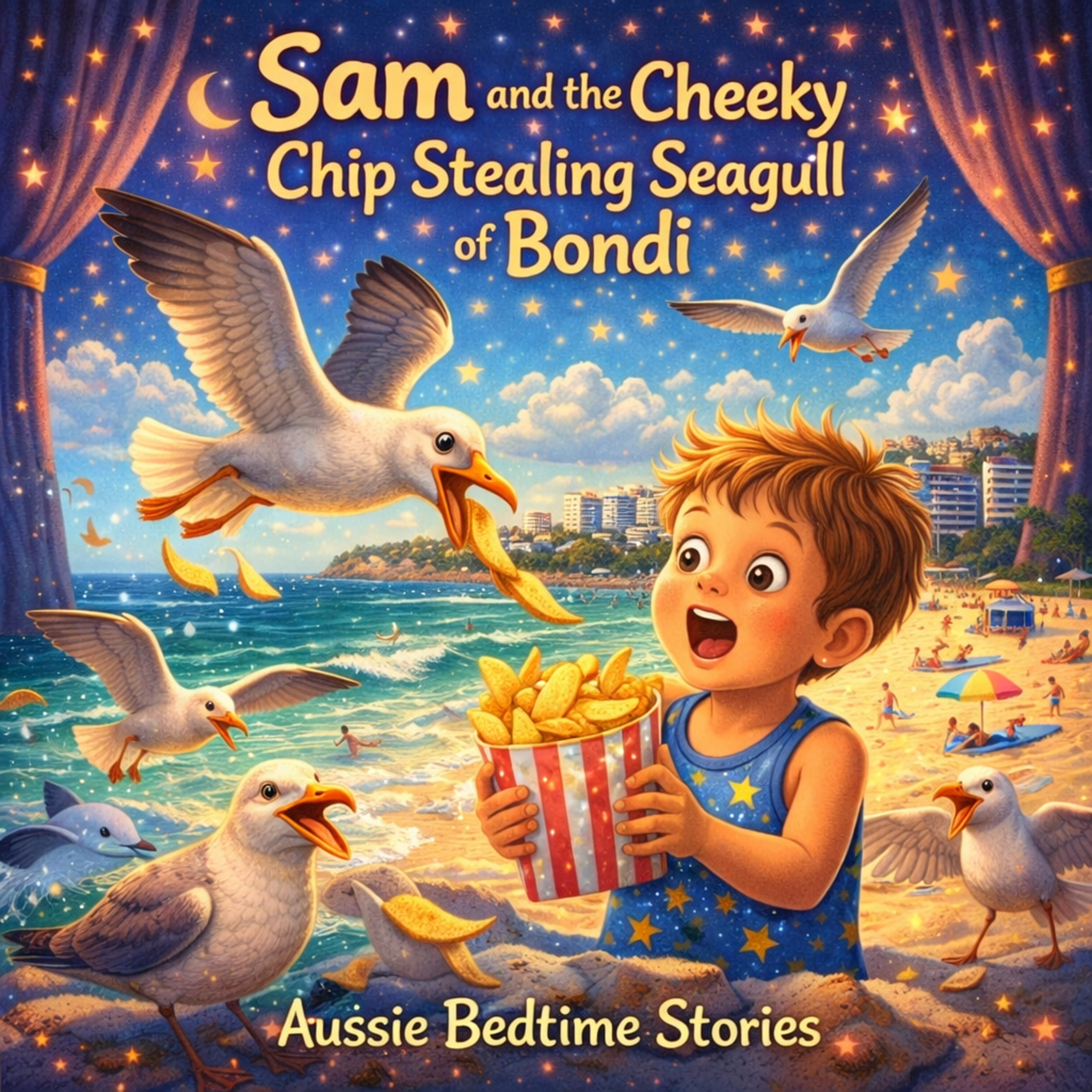 Sam and the Cheeky Seagull at Bondi Beach (Funny Bedtime Story for Kids)