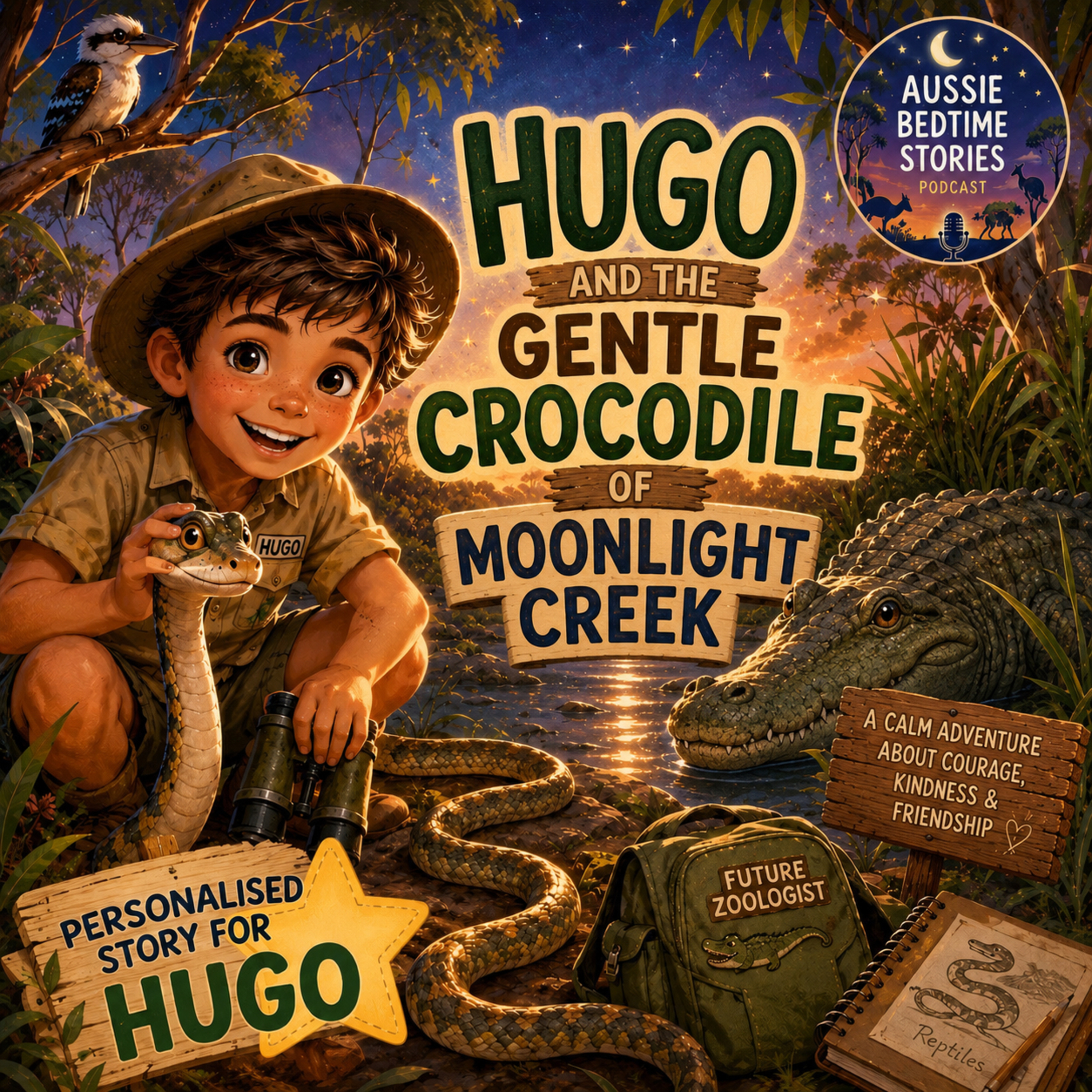 Hugo and the Gentle Crocodile of Moonlight Creek (Personalised Bedtime Story about Courage and Calm)