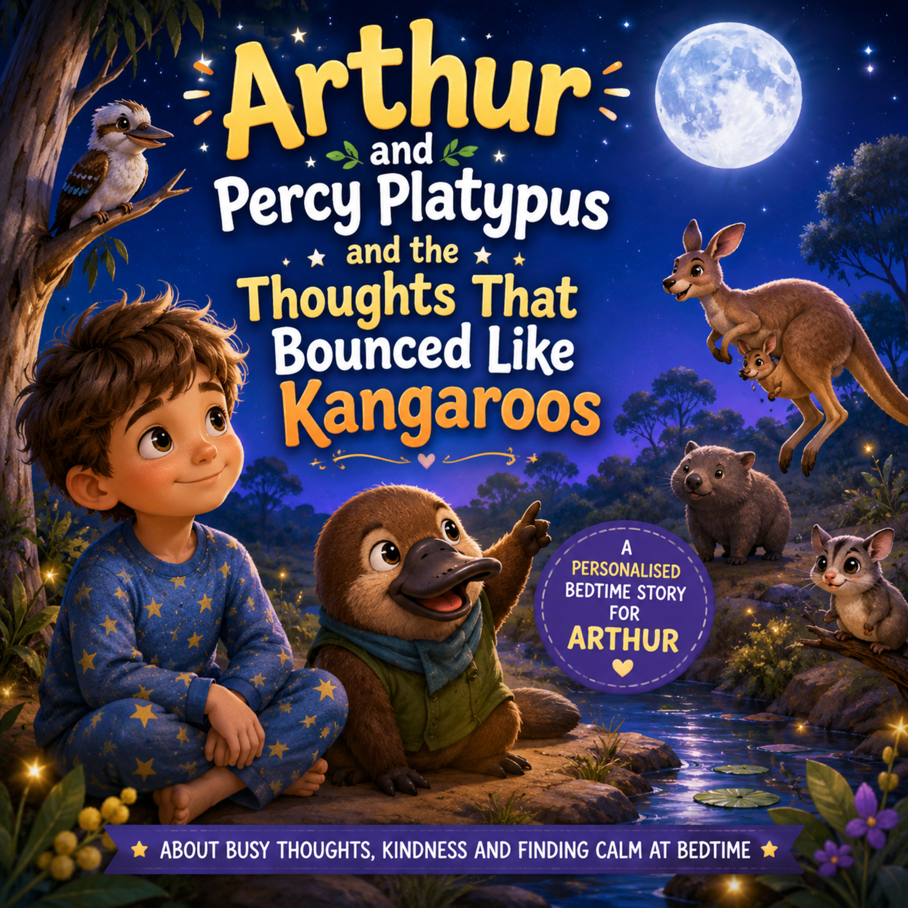 Arthur and Percy Platypus and the Thoughts That Bounced Like Kangaroos (A Personalised Feature Friday Bedtime Story for Arthur About Busy Thoughts, Kindness and Finding Calm at Bedtime)
