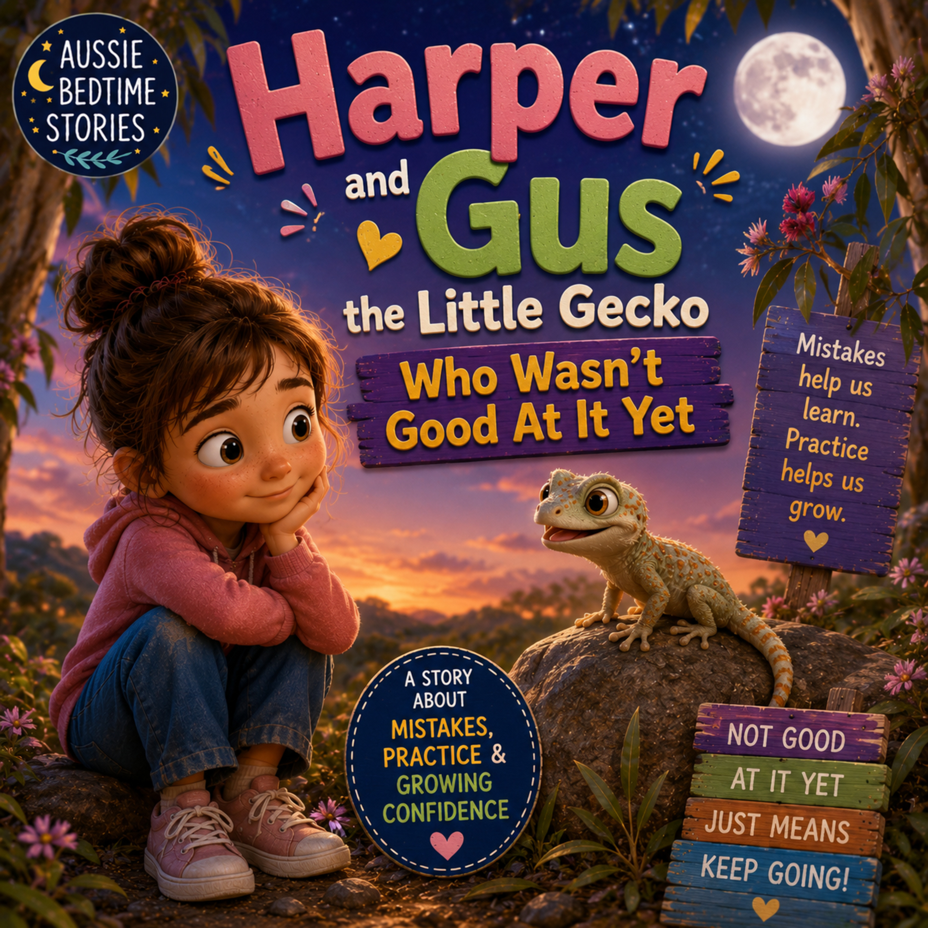 🌙 Harper and Gus the Little Gecko Who Wasn't Good At It Yet 🦎 (Calm Bedtime Story for Kids About Mistakes, Practice & Growing Confidence)