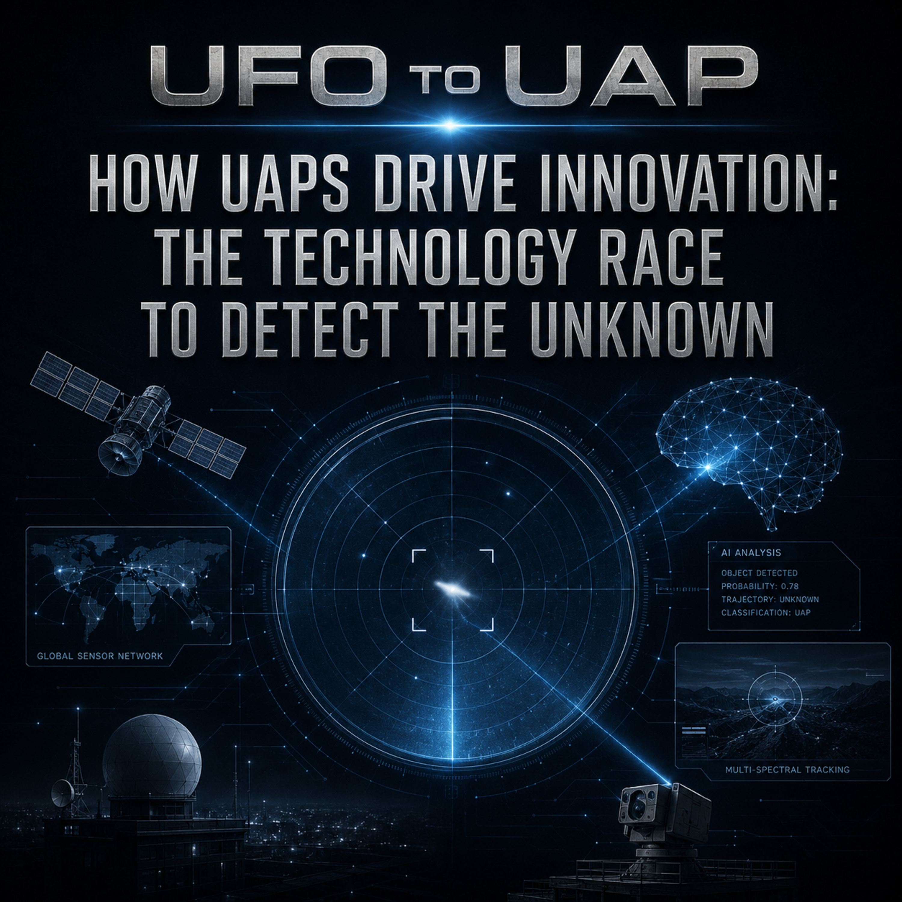 Episode 63: How UAPs Drive Innovation: The Technology Race to Detect the Unknown — cosmic space imagery with deep atmospheric lighting and dark nebula background