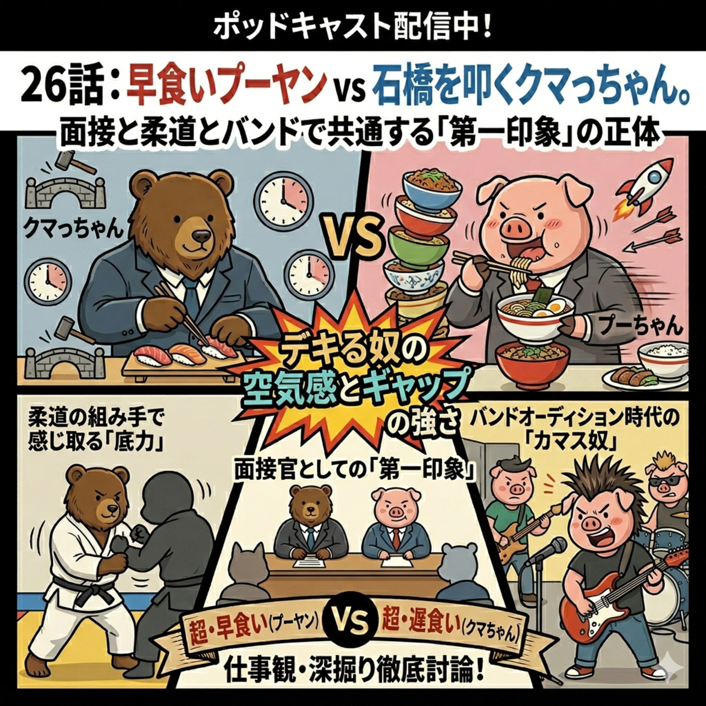 26話目：早食いプーヤン vs 石橋を叩くクマっちゃん。面接と柔道とバンドで共通する「第一印象」の正体 episode artwork