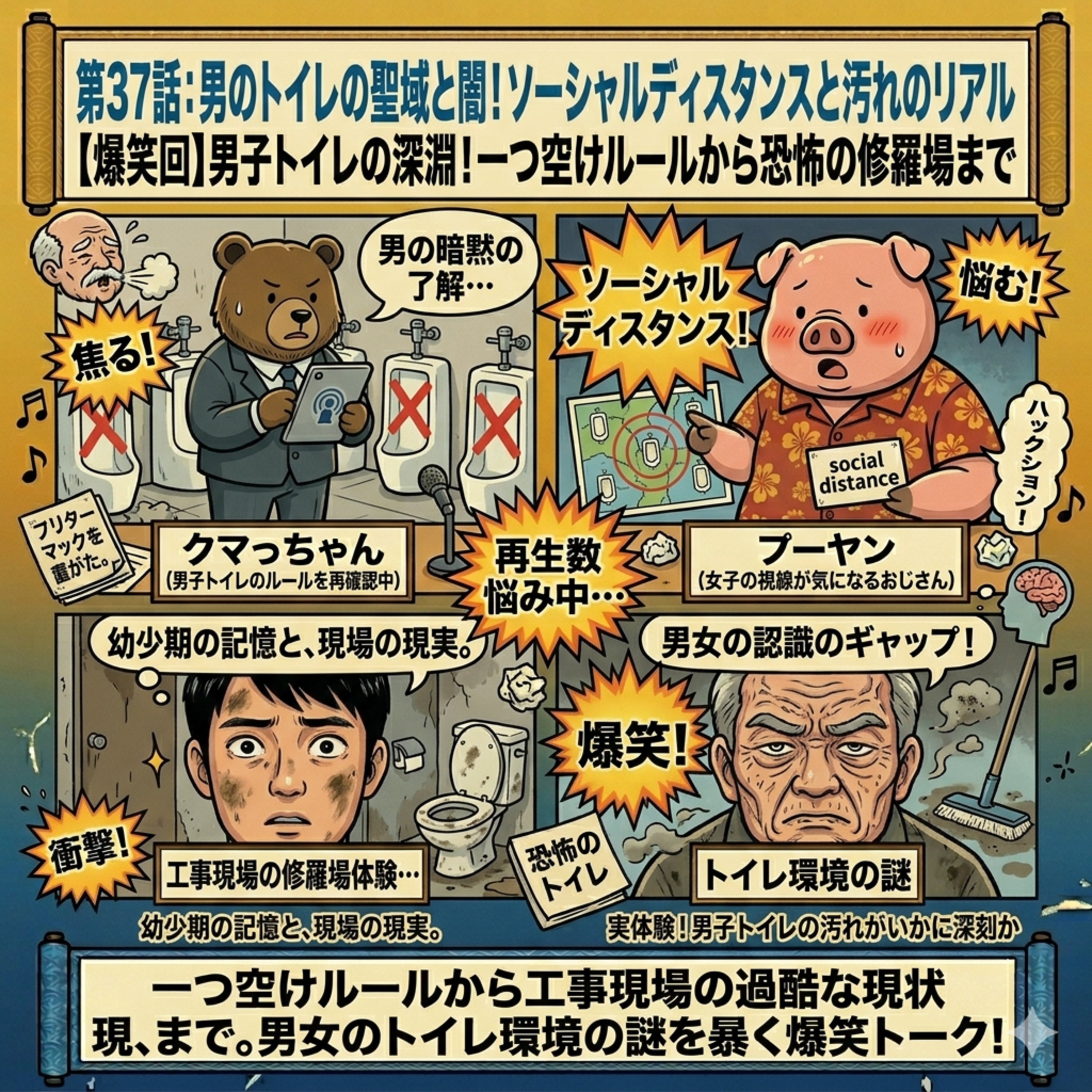 37話目：【男の暗黙の了解】小便器の『一つ空けルール』って知ってる？女子の知らない男子トイレの衛生事情 episode artwork