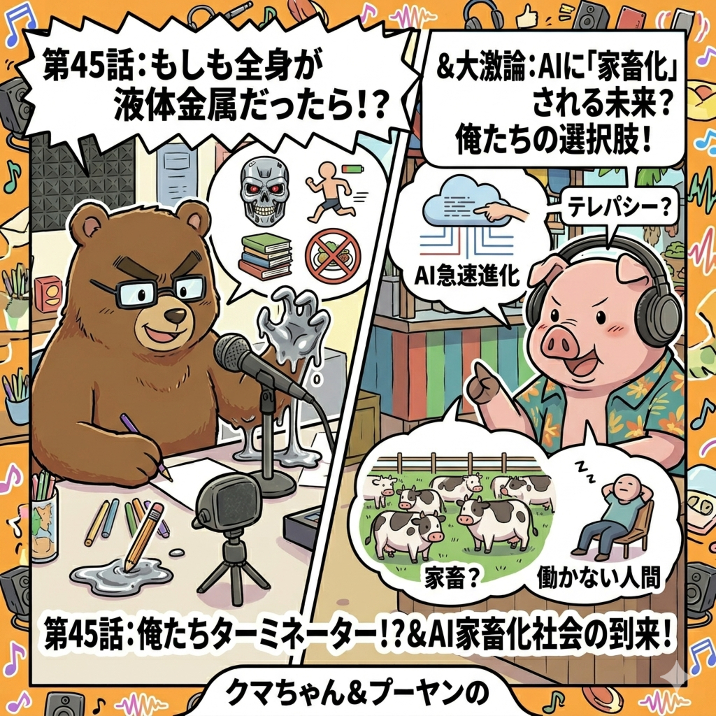 45話目：俺たちターミネーター！？食事も勉強もいらない無敵の液体金属ライフ＆【AIディストピア】人間が何もしなくていい未来、それって家畜と一緒じゃね？説 episode artwork