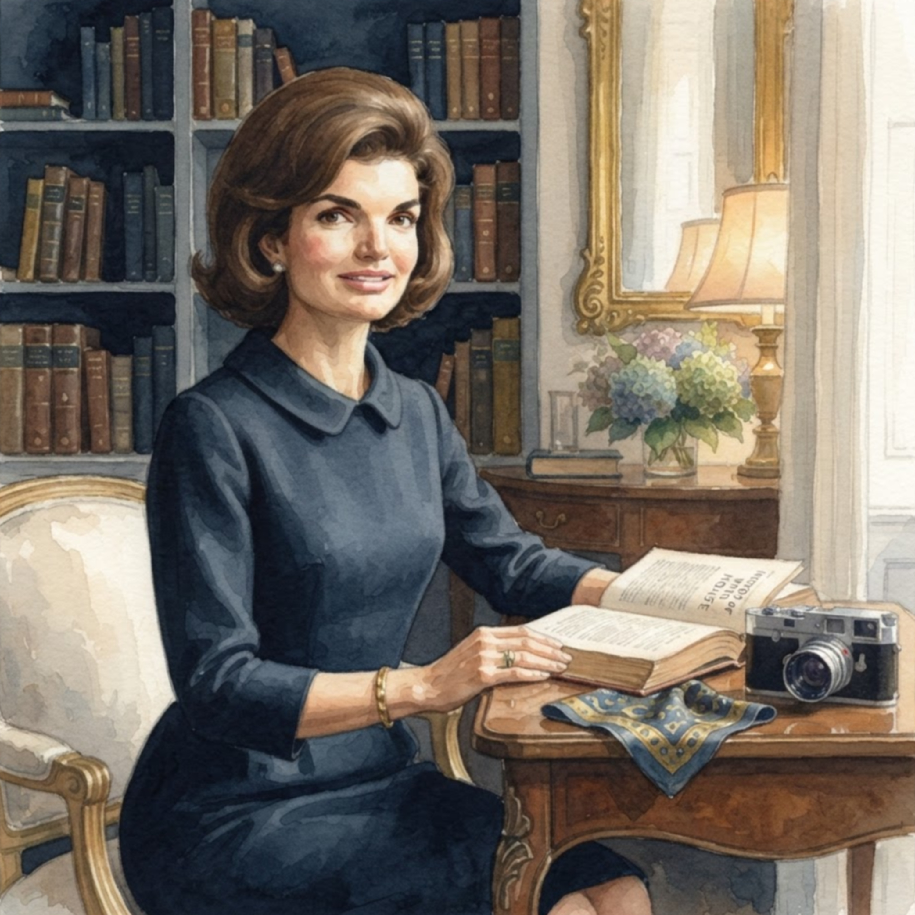 Jacqueline Kennedy - Buecher im weissen Salon
