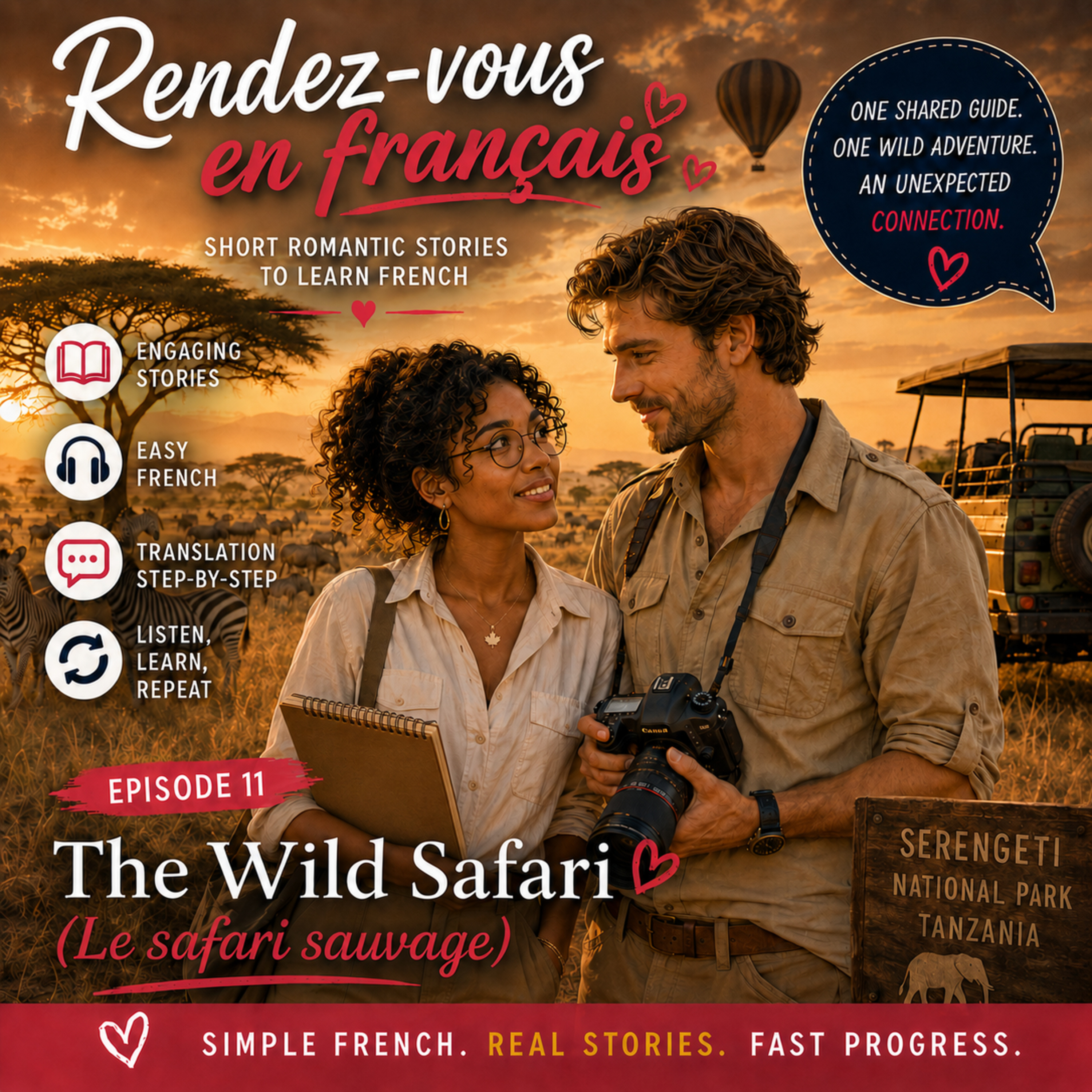 The Wild Safari — Le safari sauvage | Easy French Story for Beginners (with Translation)