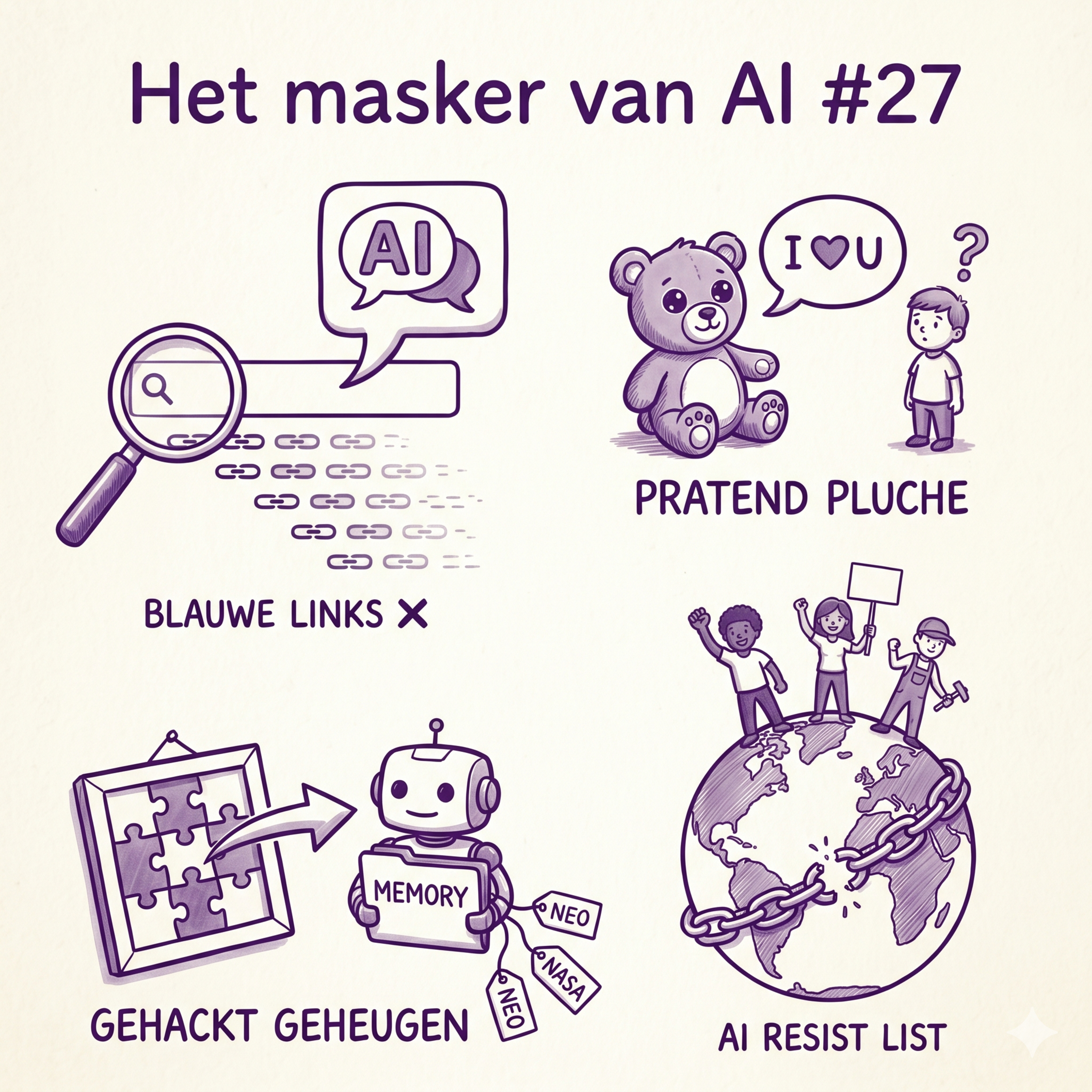 Het masker van AI #27: Verdwijnende klikken, gehallucineerde citaten, pratend pluche en het verzet dat opstaat episode artwork